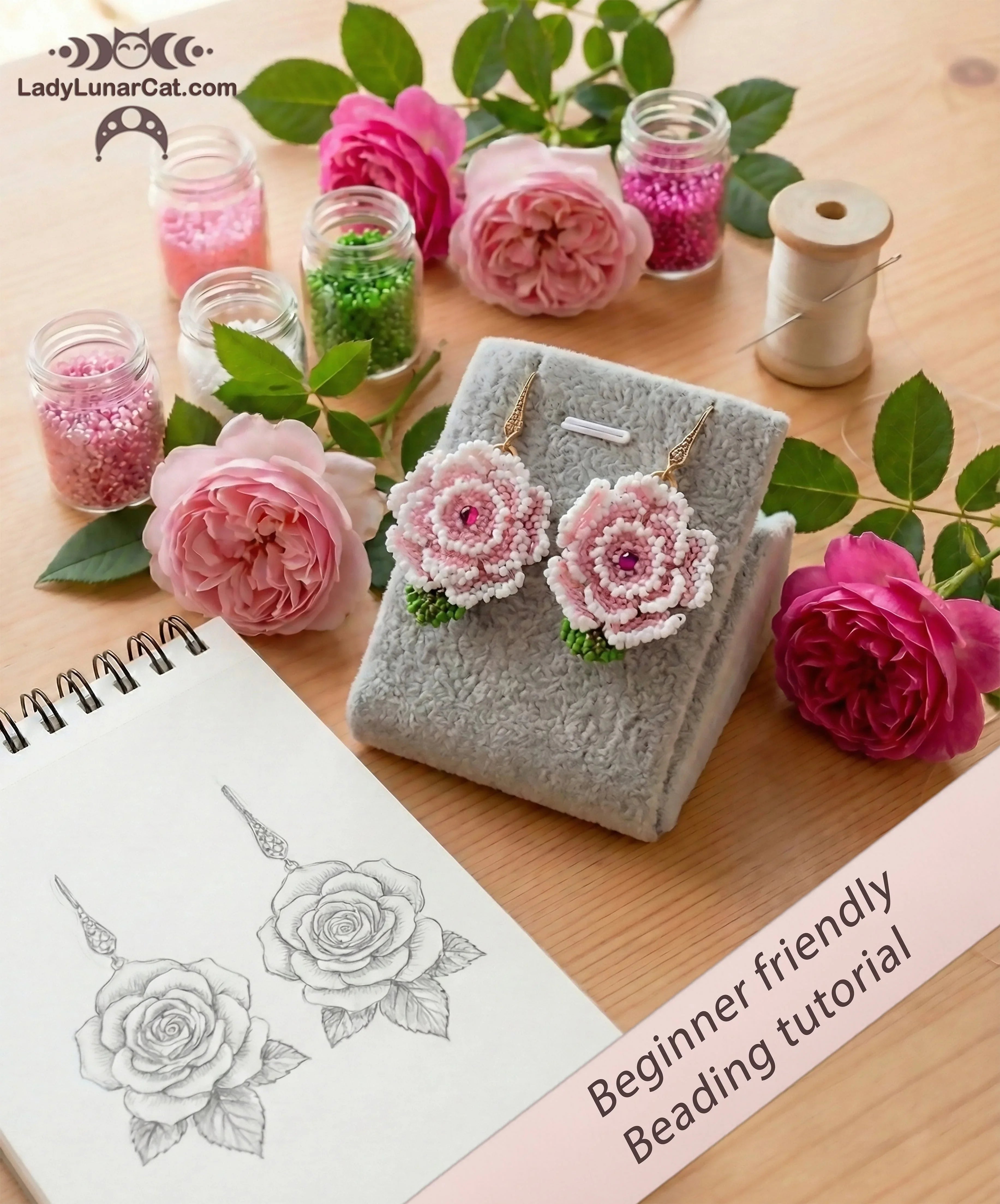 Roses beading pattern PDF - material legend and bead counts included LadyLunarCat
