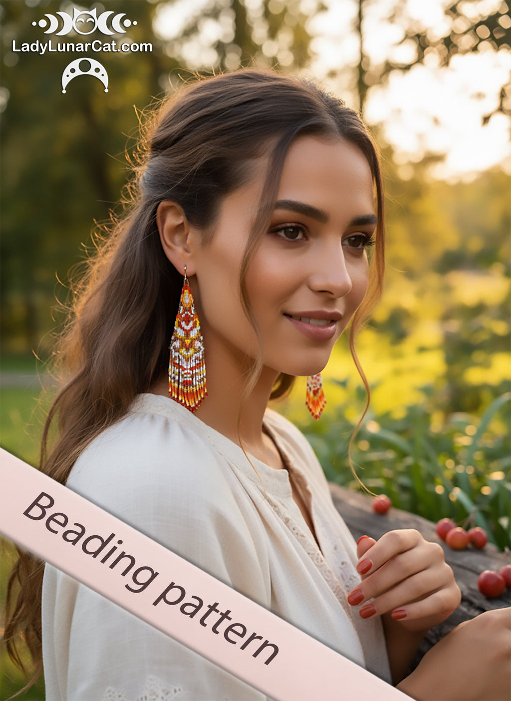 Brick stitch 3 drop earrings pattern for beading  (Suitable for beginners) LadyLunarCat