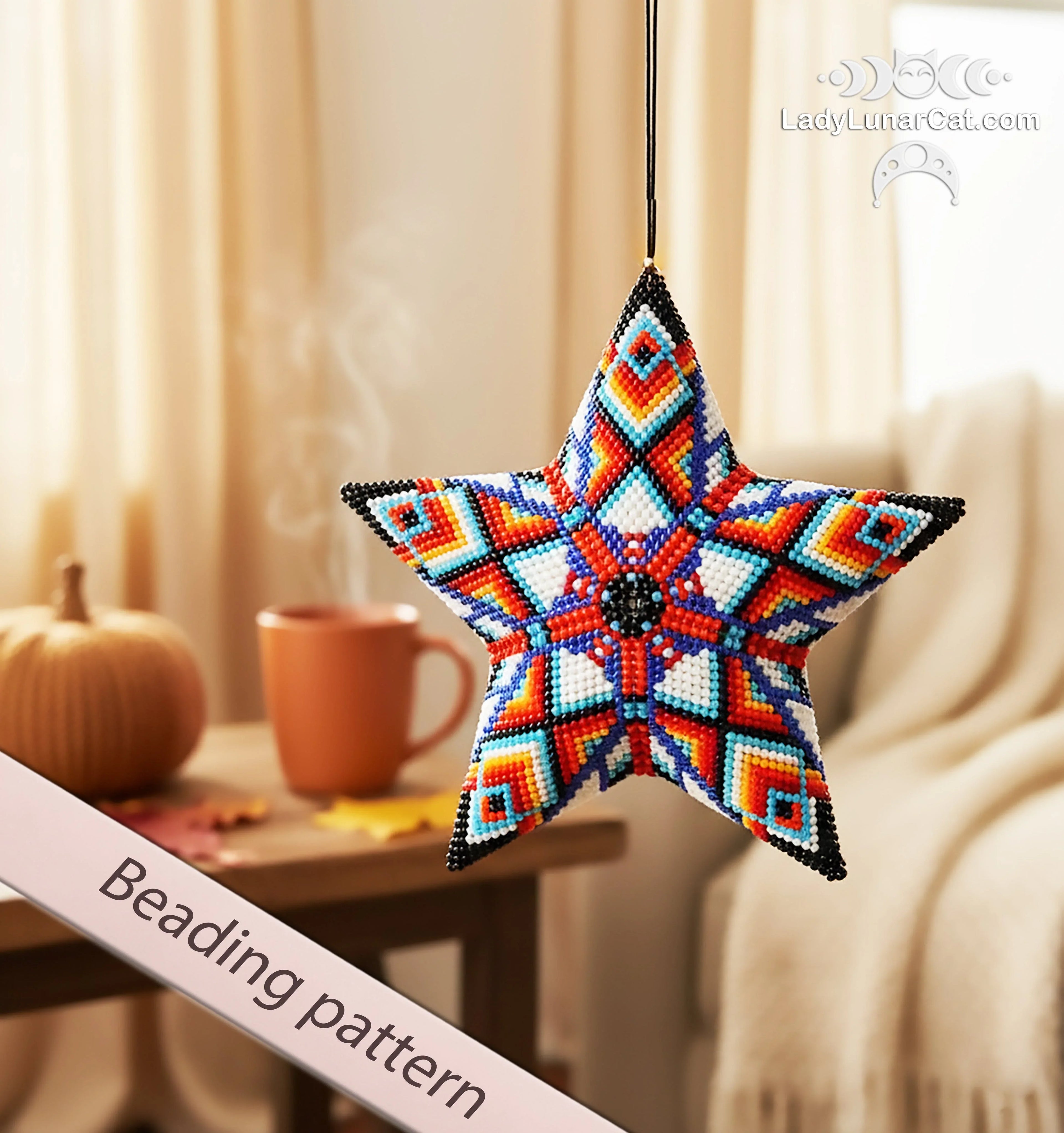 Feathers and arrows 3D peyote star pattern PDF by Lady Lunar Cat — geometric 20PS023