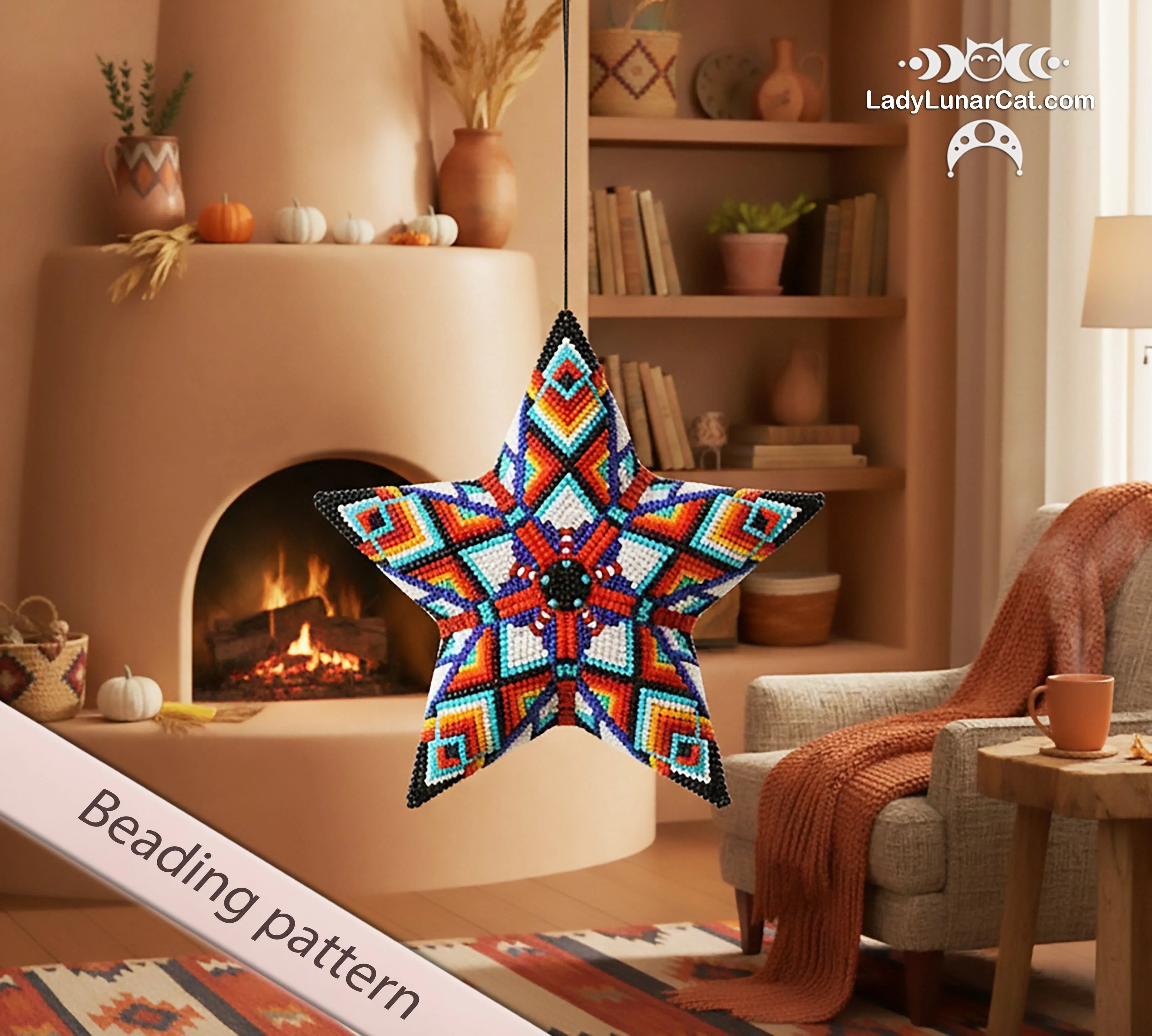 Geometric feathers arrows peyote star — 7 colors, 47-bead radius, Miyuki Delica 11/0