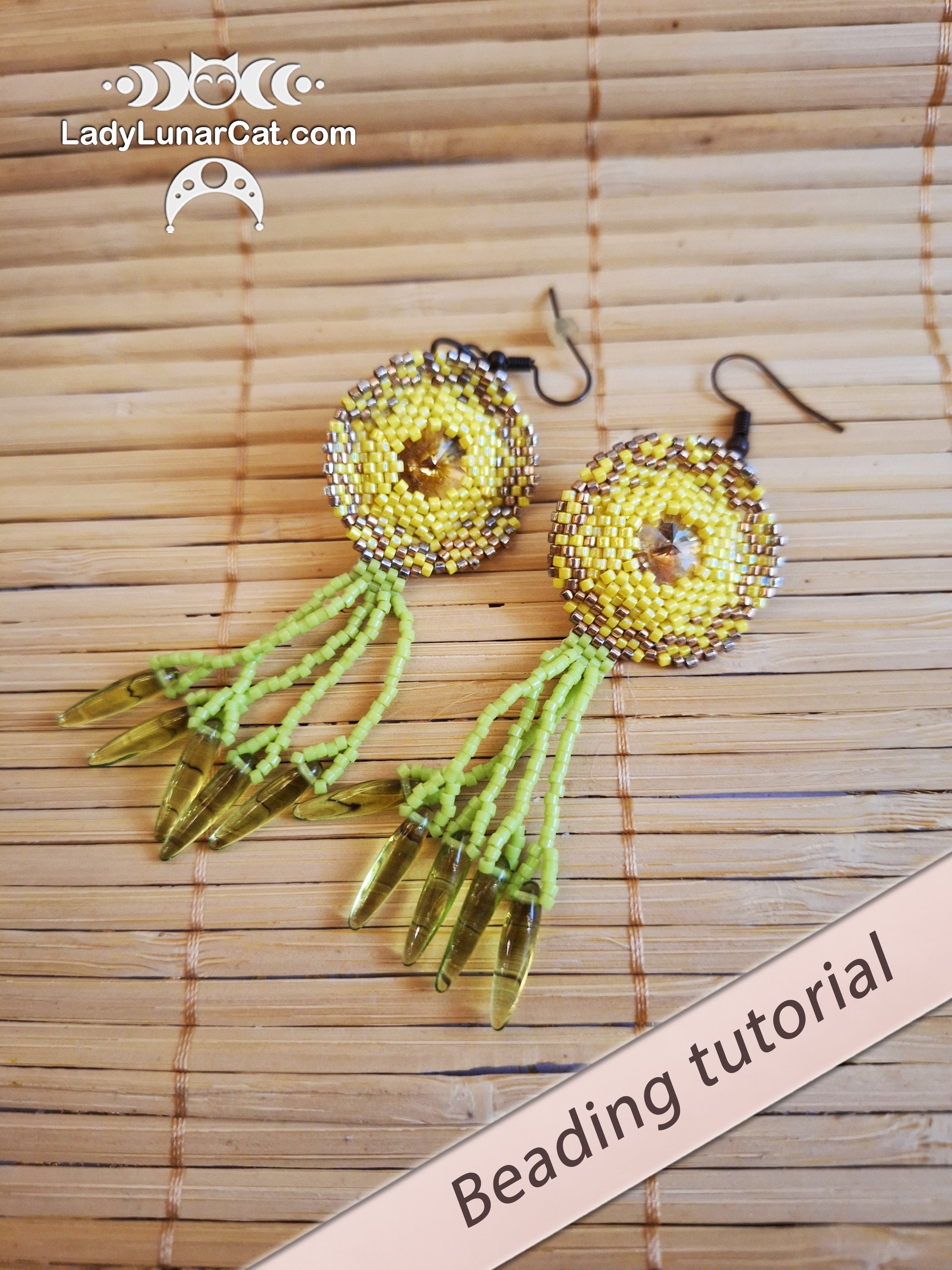 Dandelions Peyote Hexagon Earring Tutorial | Rivoli 14mm PDF LadyLunarCat