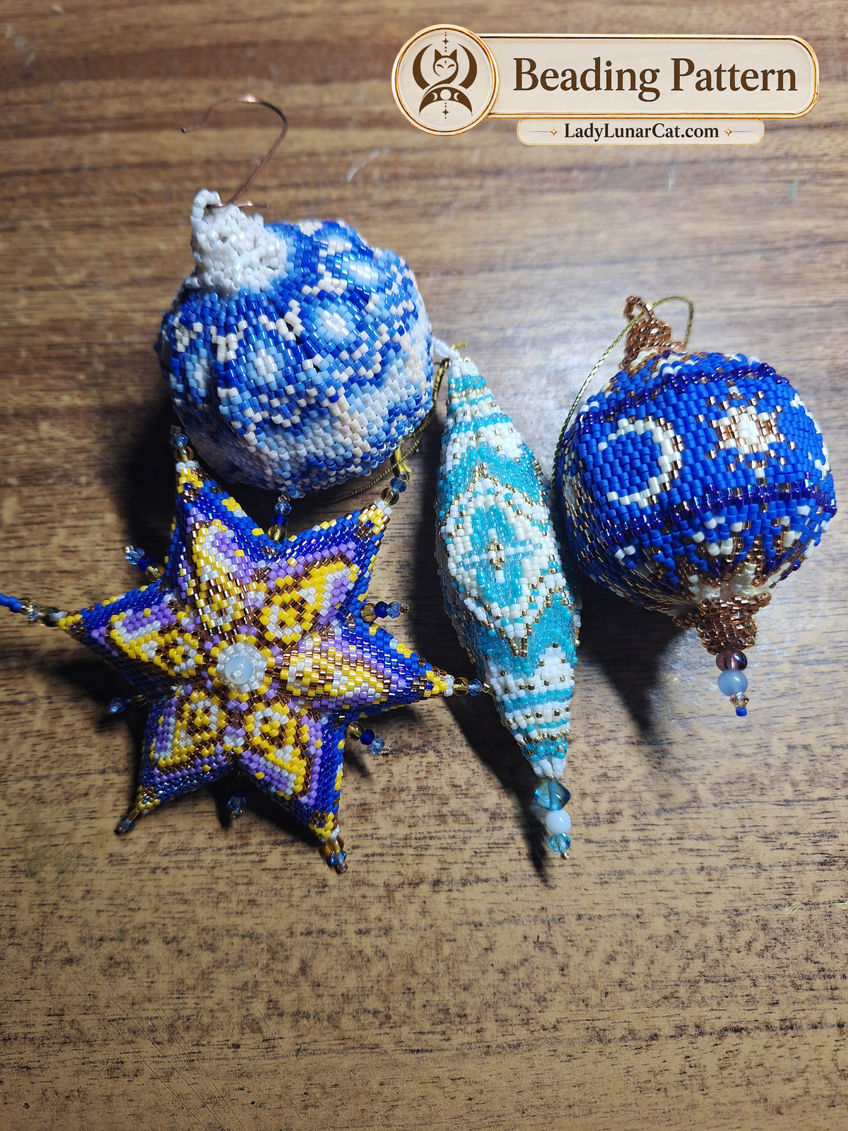 Cute Christmas bundle  — 4 Peyote Ornament Patterns + Bonus Tutorial