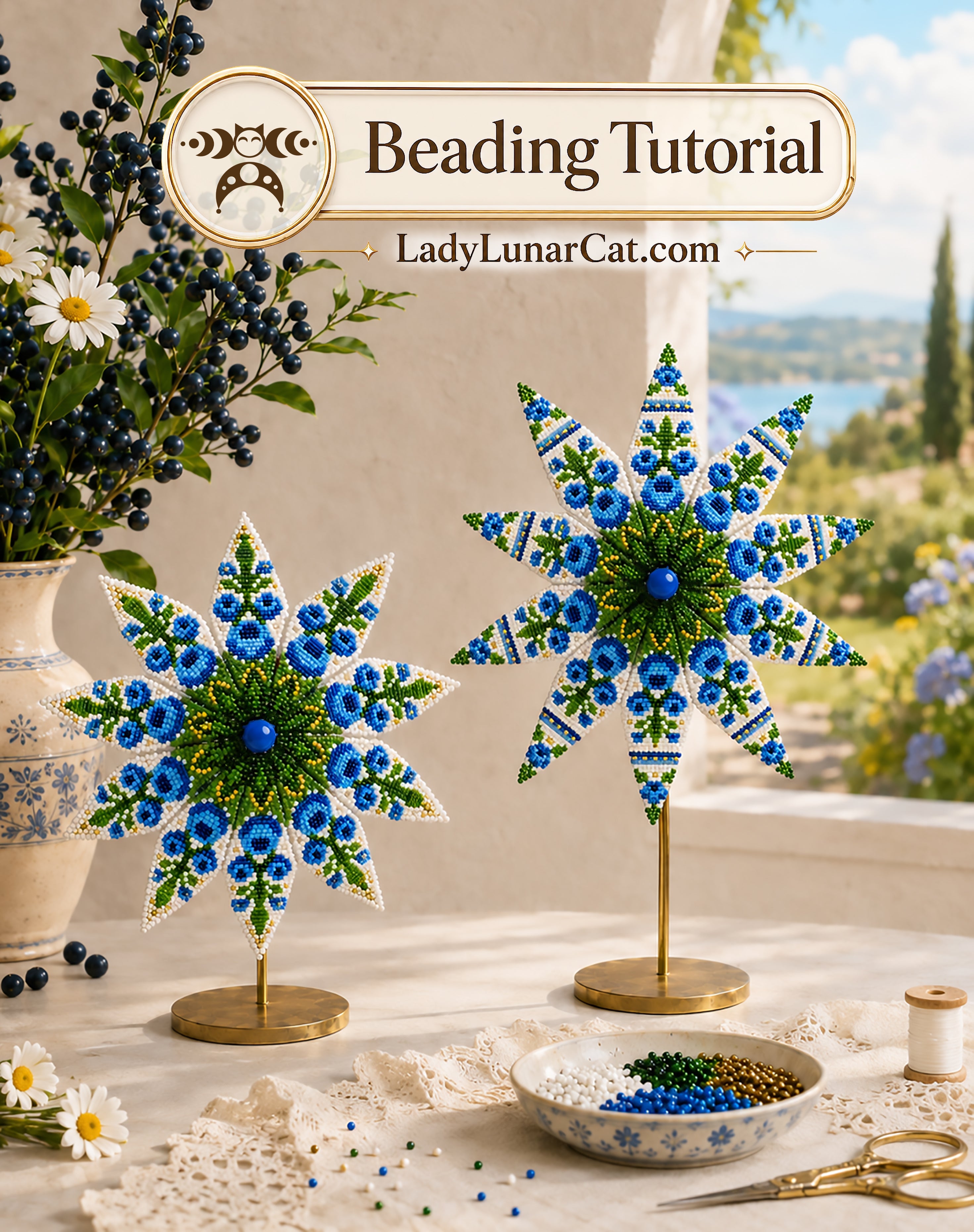 Blueberry Porcelain Peyote 2 Drop Star Tutorial | 2 Sizes LadyLunarCat