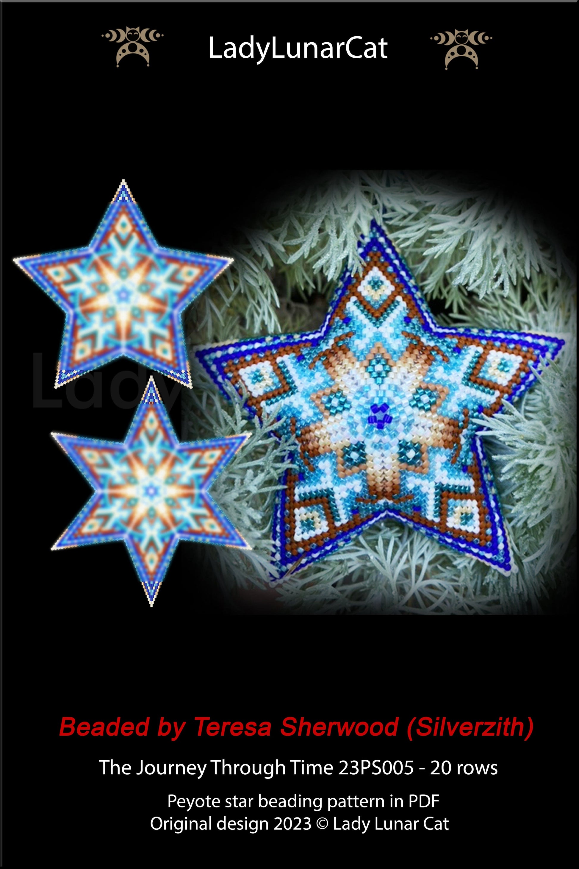 Peyote star pattern for beading, Ocean beading tutorial LadyLunarCat