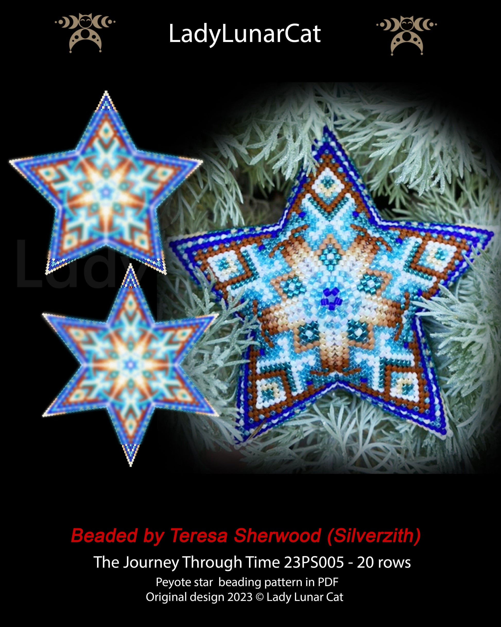 Peyote star pattern for beading, Ocean beading tutorial LadyLunarCat