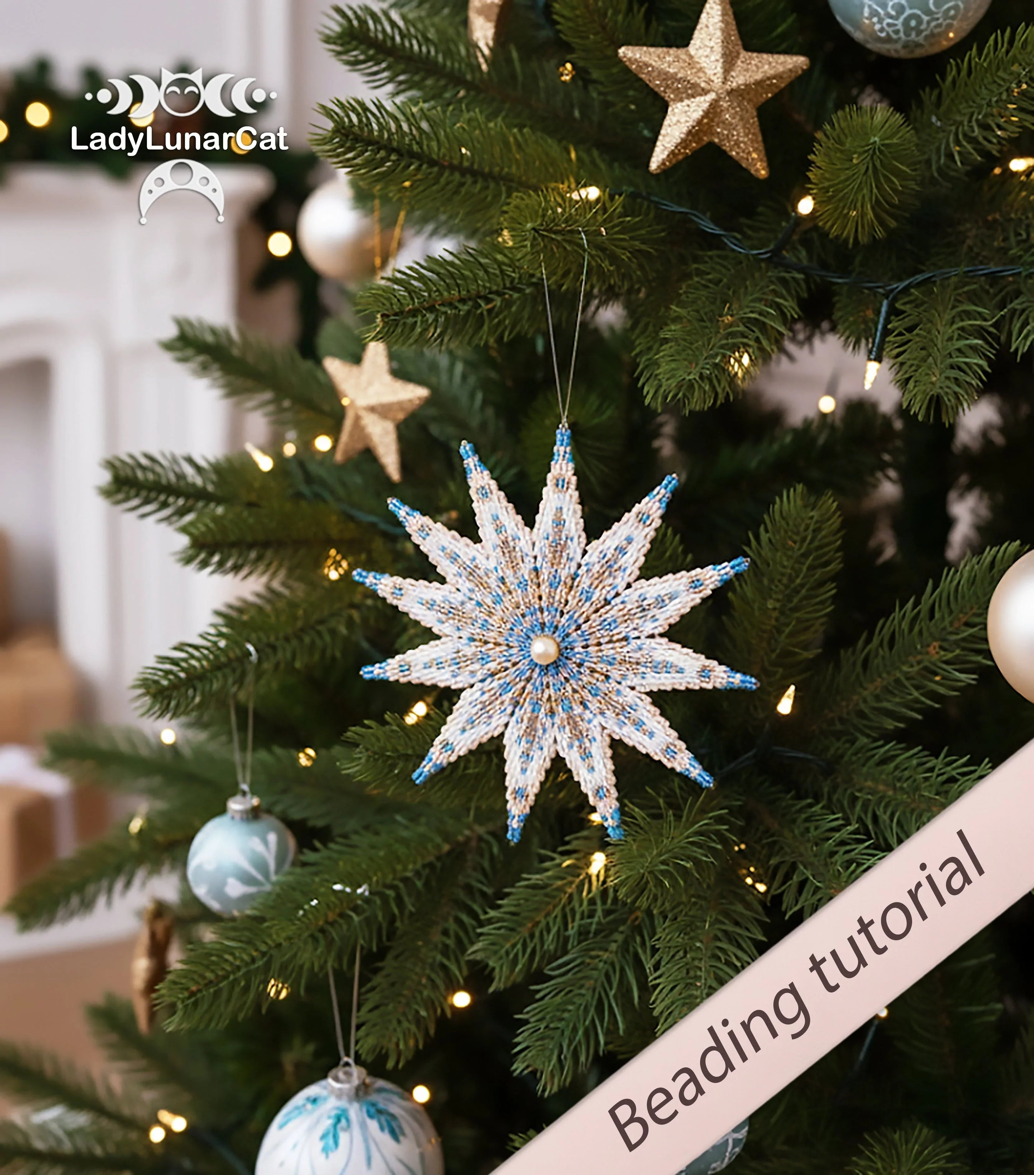 Season of Softness beaded star detail - 3D peyote 3 drop 9 rows winter design LadyLunarCat