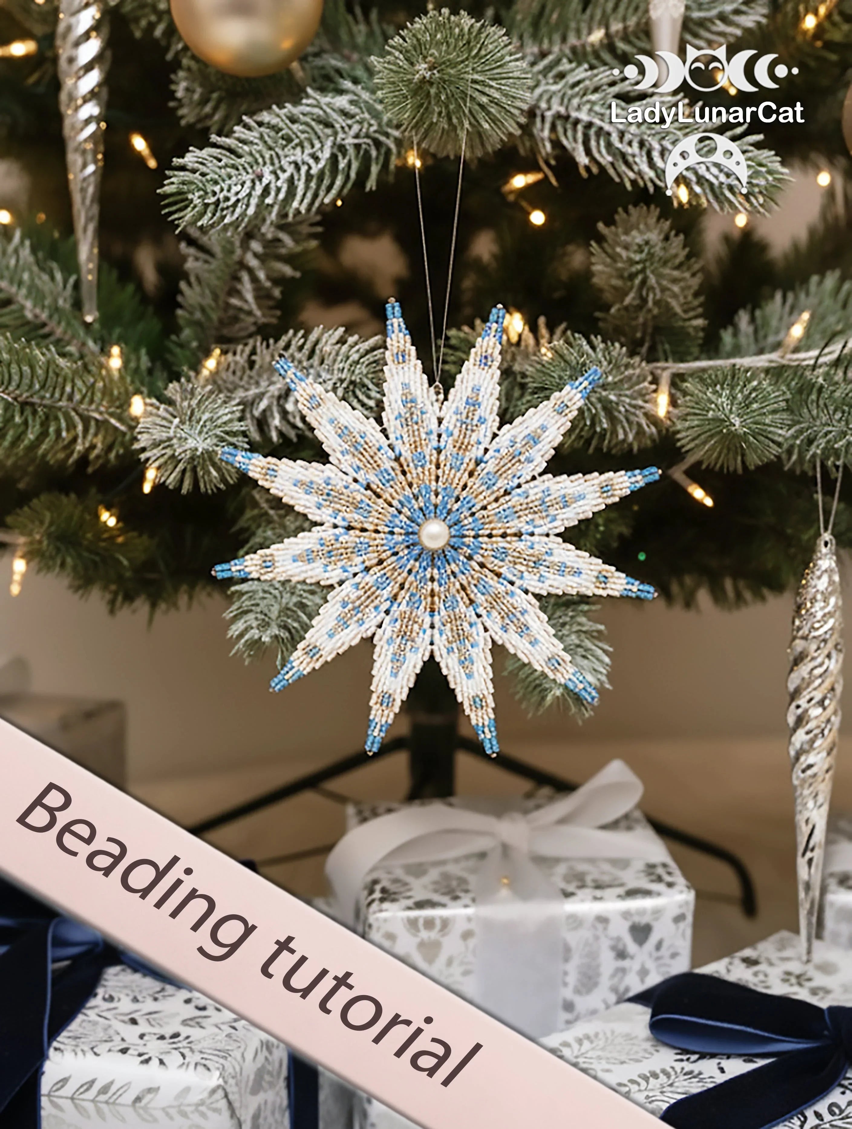 Season of Softness peyote star colorway 1 - winter snowflake beading PDF LadyLunarCat