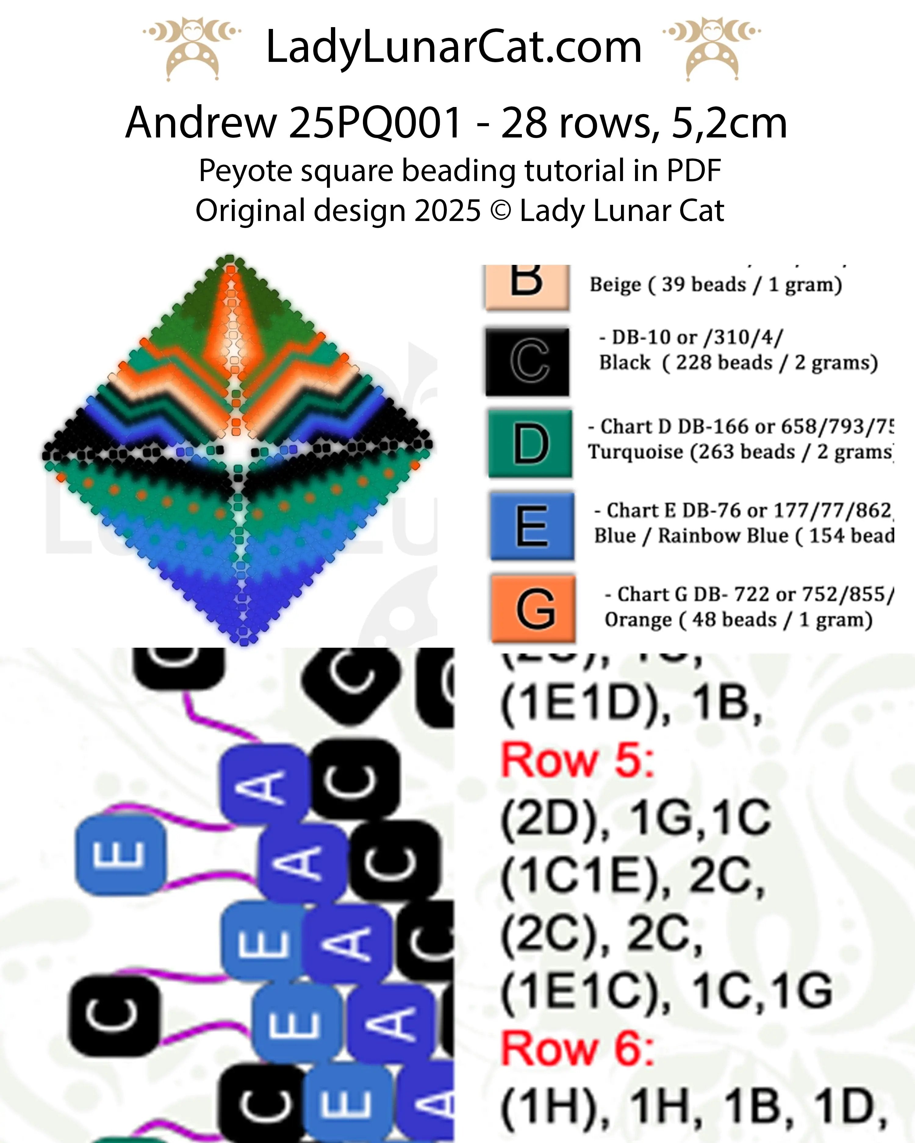 Andrew Abstract Peyote Square Pattern | Beginner Beading PDF LadyLunarCat