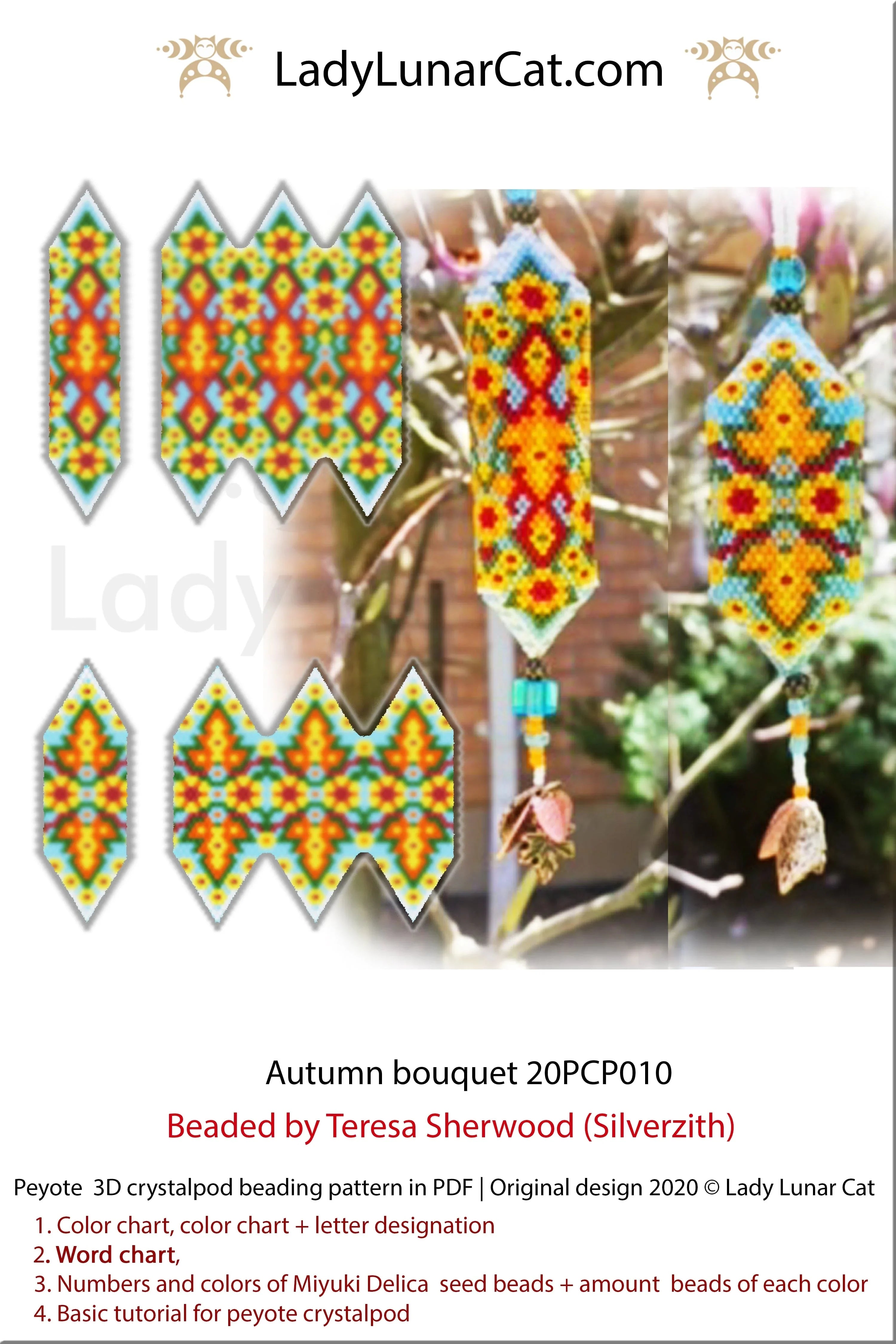 Autumn bouquet crystalpod pattern by Lady Lunar Cat — 2 sizes fall floral beading PDF 20PCP010