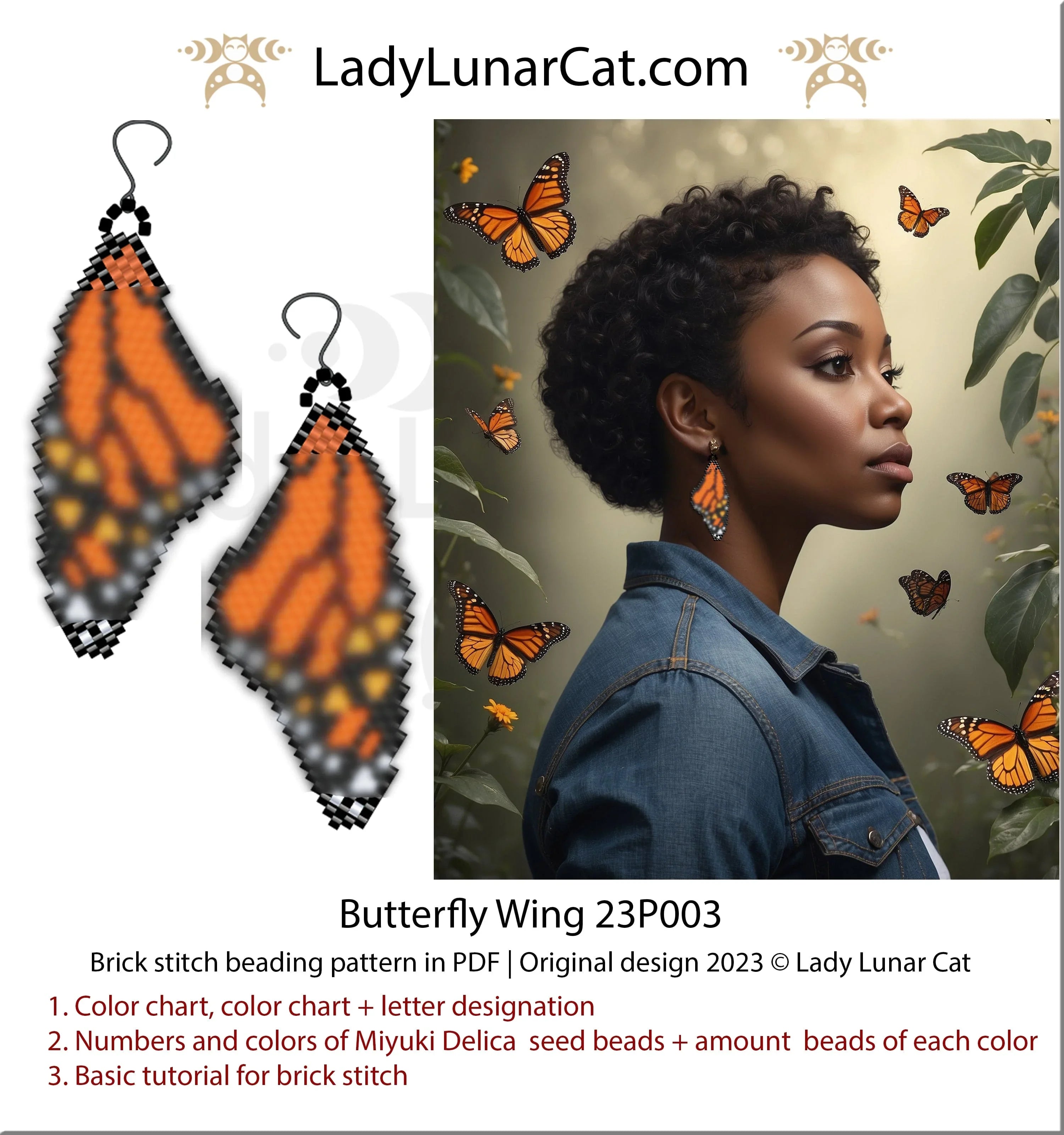 Brick stitch butterfly wing earrings — quick make 2–4 hours, 8-page PDF, instant download