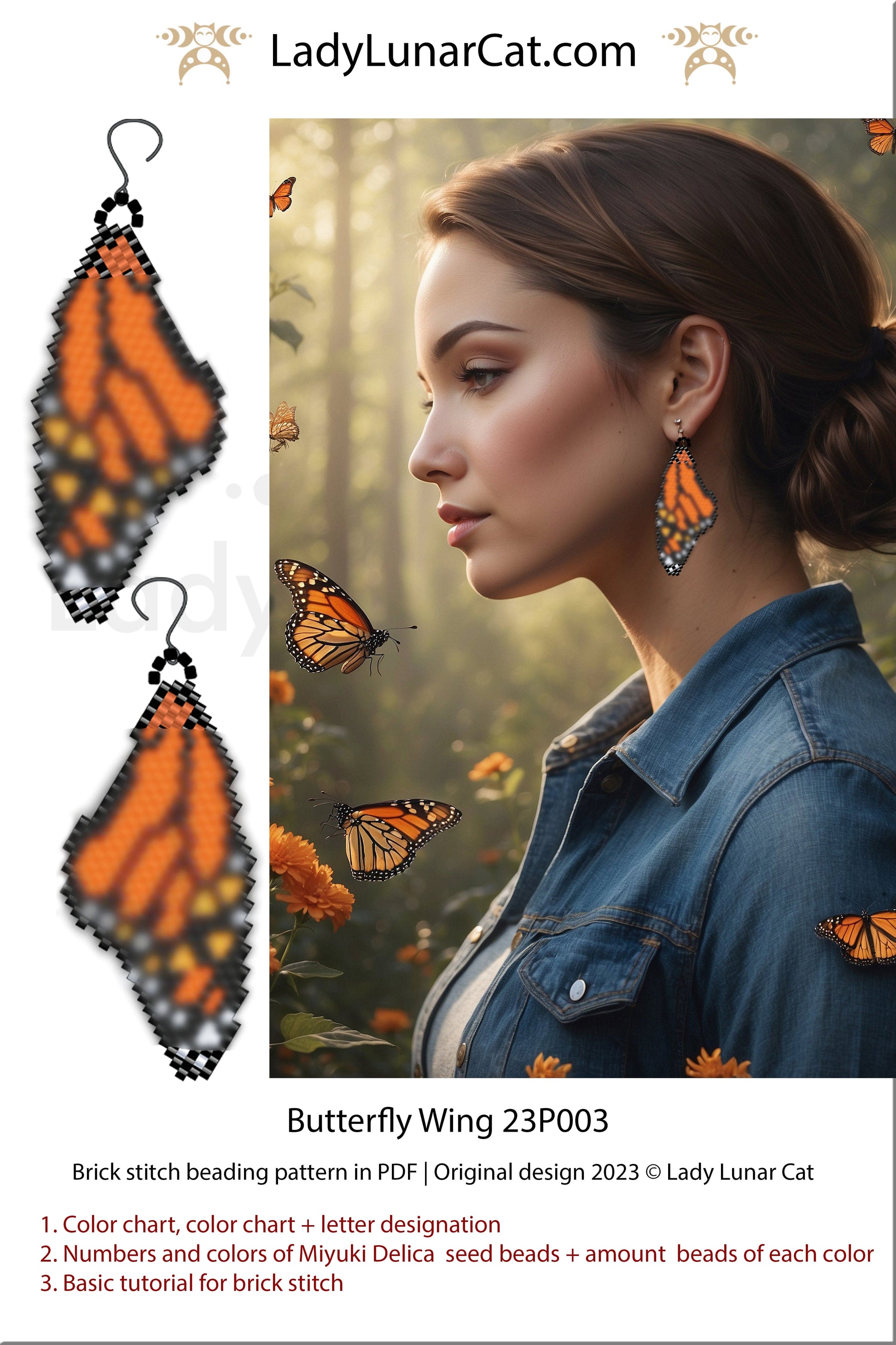 Brick stitch pattern for beading Butterfly Wing 23P003 LadyLunarCat