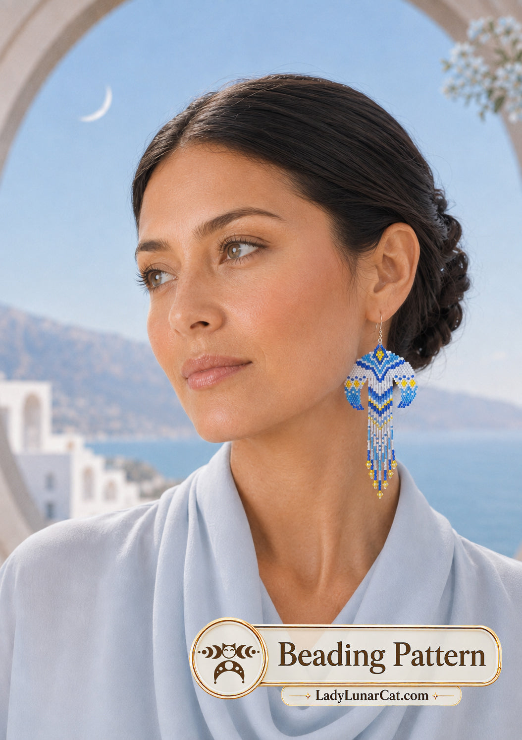 Lunnitsa Crescent Moon Brick Stitch Earring Pattern | 4 Colorways PDF