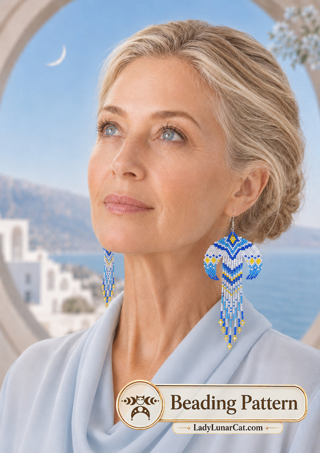 Lunnitsa Crescent Moon Brick Stitch Earring Pattern | 4 Colorways PDF