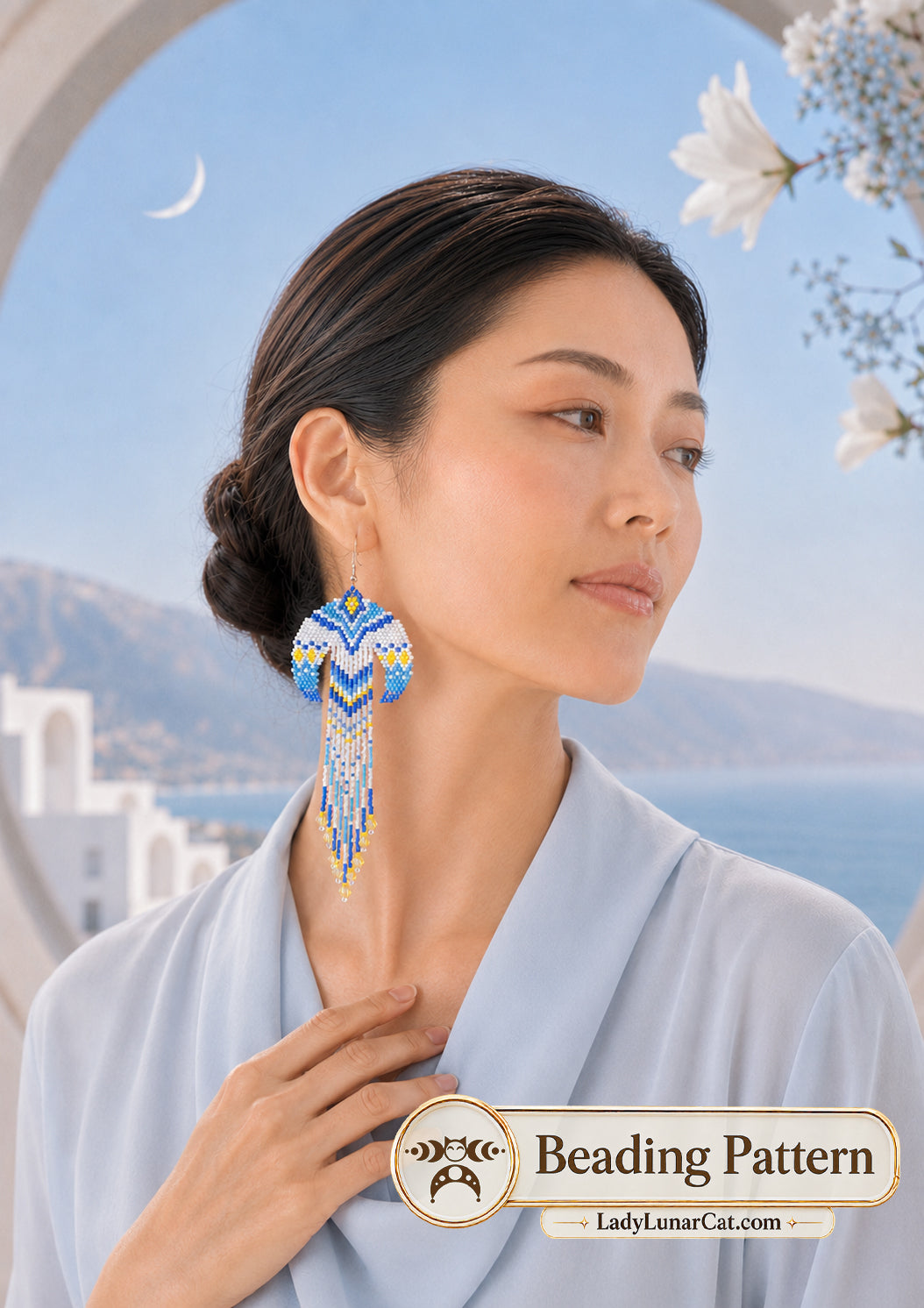 Lunnitsa Crescent Moon Brick Stitch Earring Pattern | 4 Colorways PDF