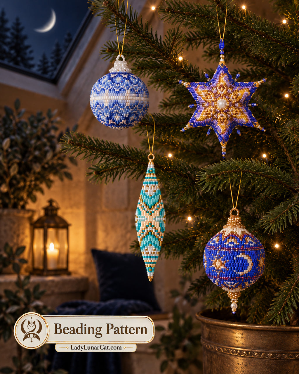 Cute Christmas bundle  — 4 Peyote Ornament Patterns + Bonus Tutorial