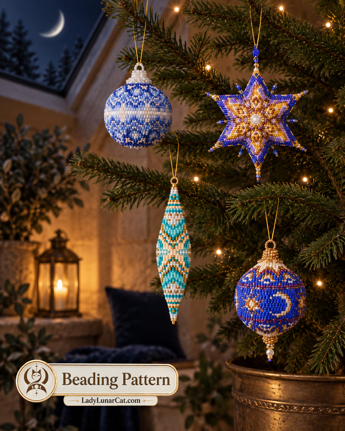Cute Christmas bundle  — 4 Peyote Ornament Patterns + Bonus Tutorial