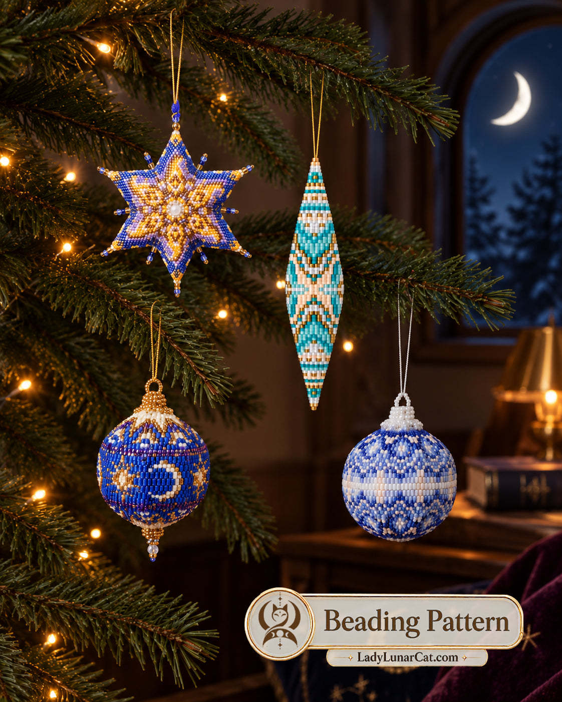 Cute Christmas bundle  — 4 Peyote Ornament Patterns + Bonus Tutorial
