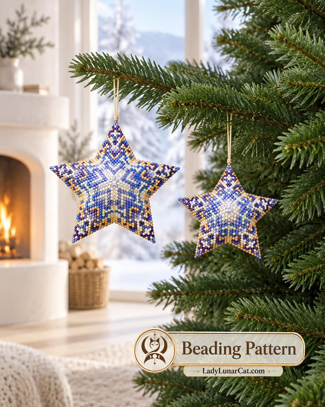 Arcadia Peyote Star Pattern, 2 Sizes Blue Hydrangea Beading PDF 22PS003