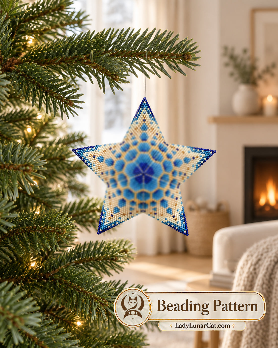 Sea Snowflake Peyote Star Pattern, Winter Ocean Beading PDF 21PS022