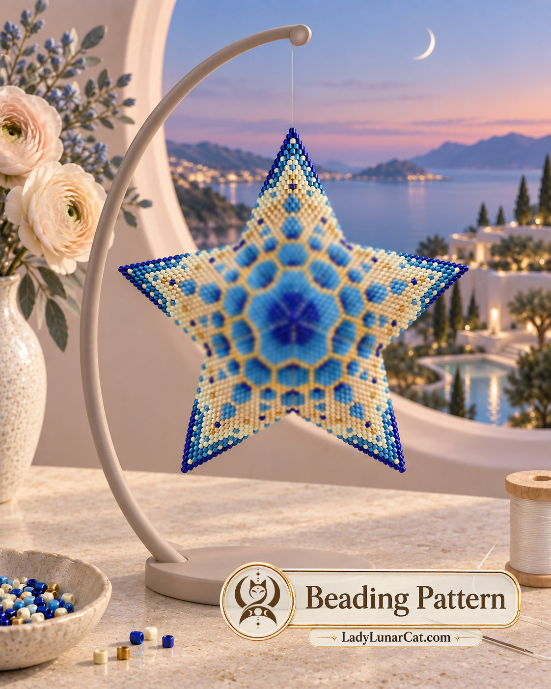 Sea Snowflake Peyote Star Pattern, Winter Ocean Beading PDF 21PS022