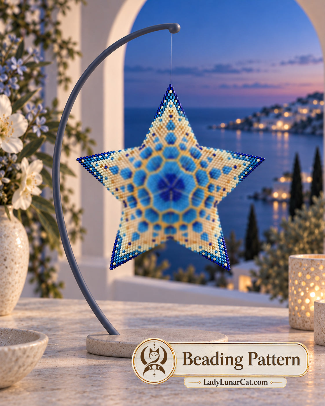 Sea Snowflake Peyote Star Pattern, Winter Ocean Beading PDF 21PS022