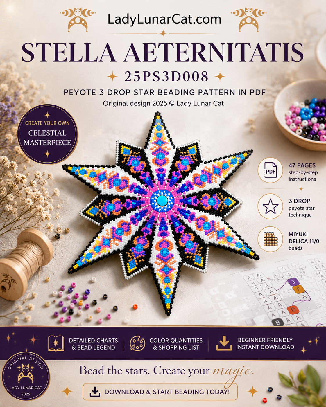 Stella Aeternitatis Peyote 3 Drop Star Pattern | Beginner PDF LadyLunarCat