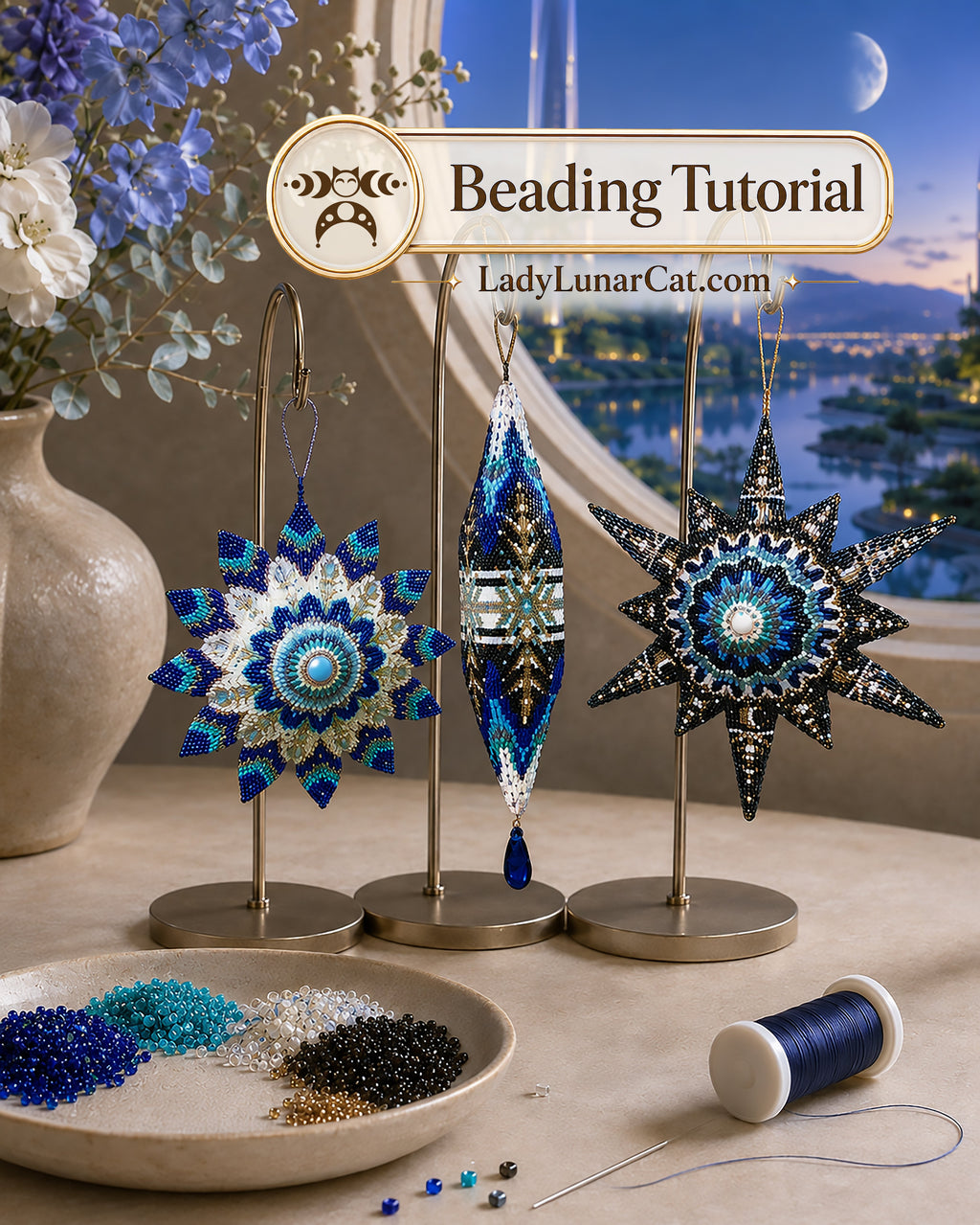 Winter Shore Collection: 3-in-1 Beading Tutorial PDF for Peyote 3D Star & Pod LadyLunarCat
