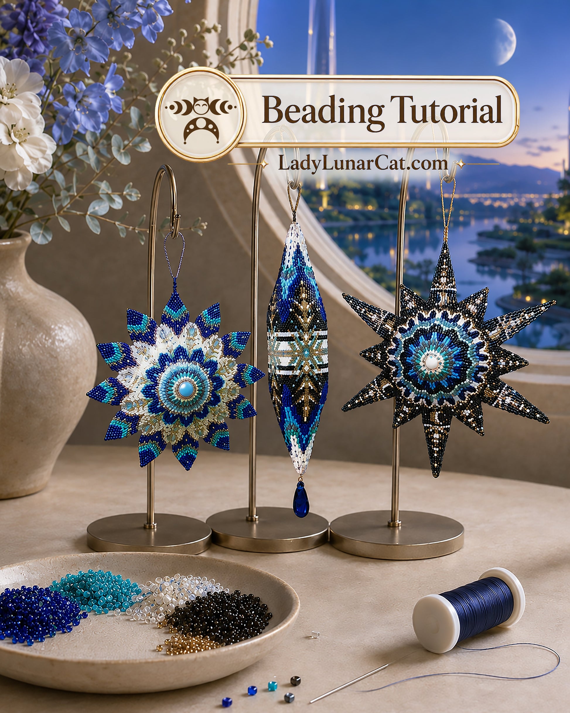 Winter Shore Collection: 3-in-1 Beading Tutorial PDF for Peyote 3D Star & Pod LadyLunarCat