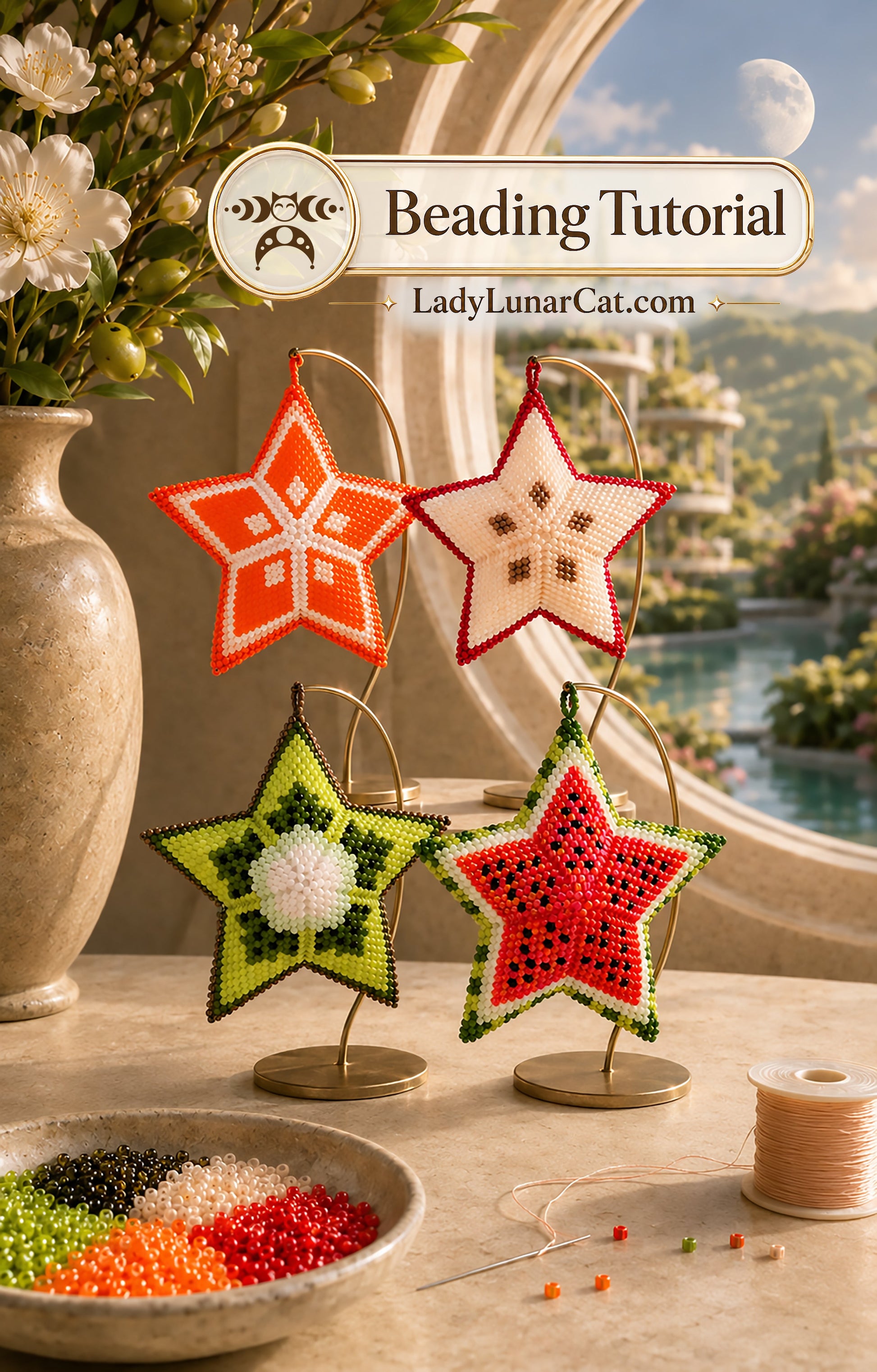Summer Fruits Peyote Star Bundle, 4 Patterns Beading PDF Set LadyLunarCat