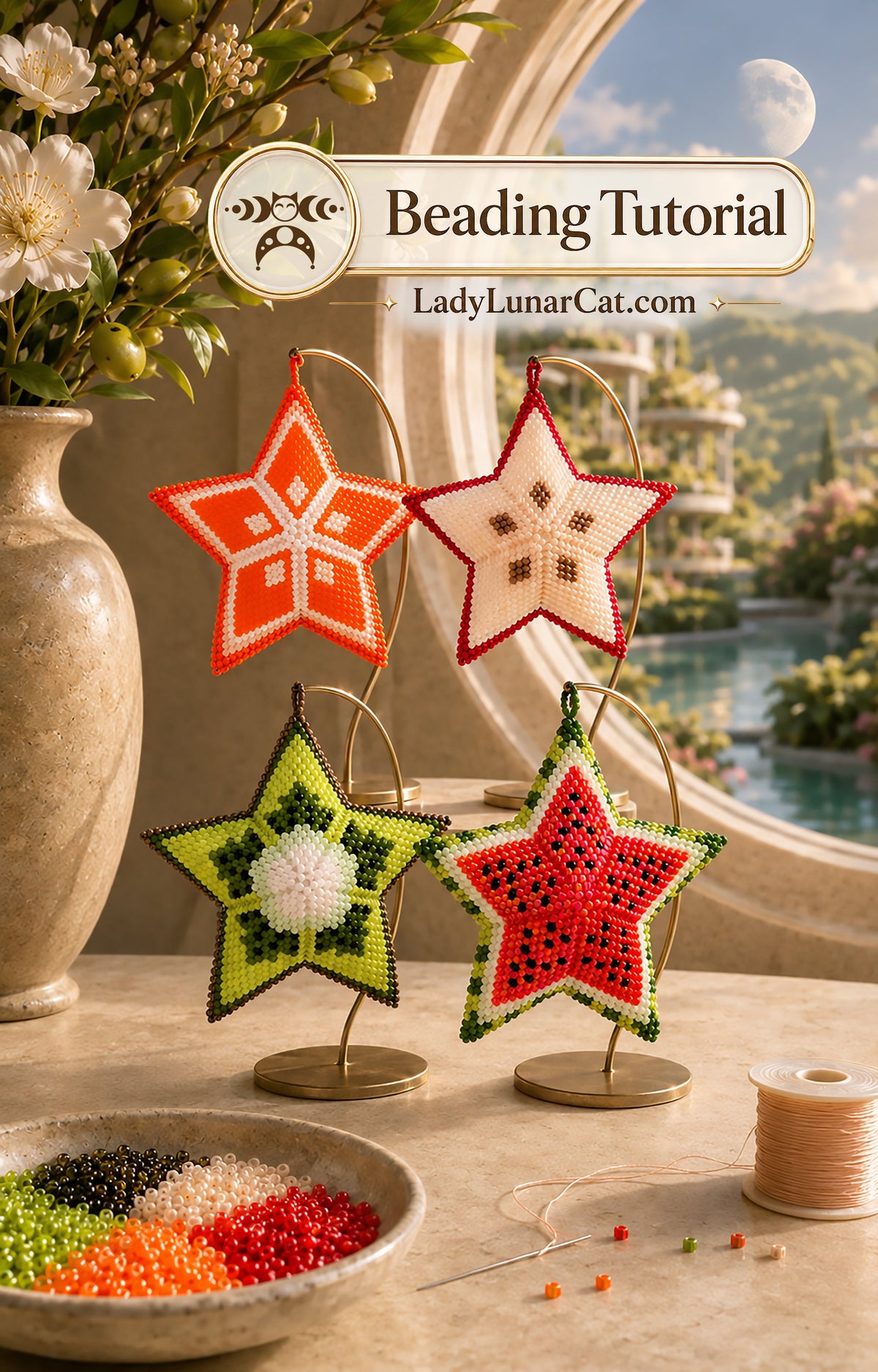 Summer Fruits Peyote Star Bundle, 4 Patterns Beading PDF Set LadyLunarCat