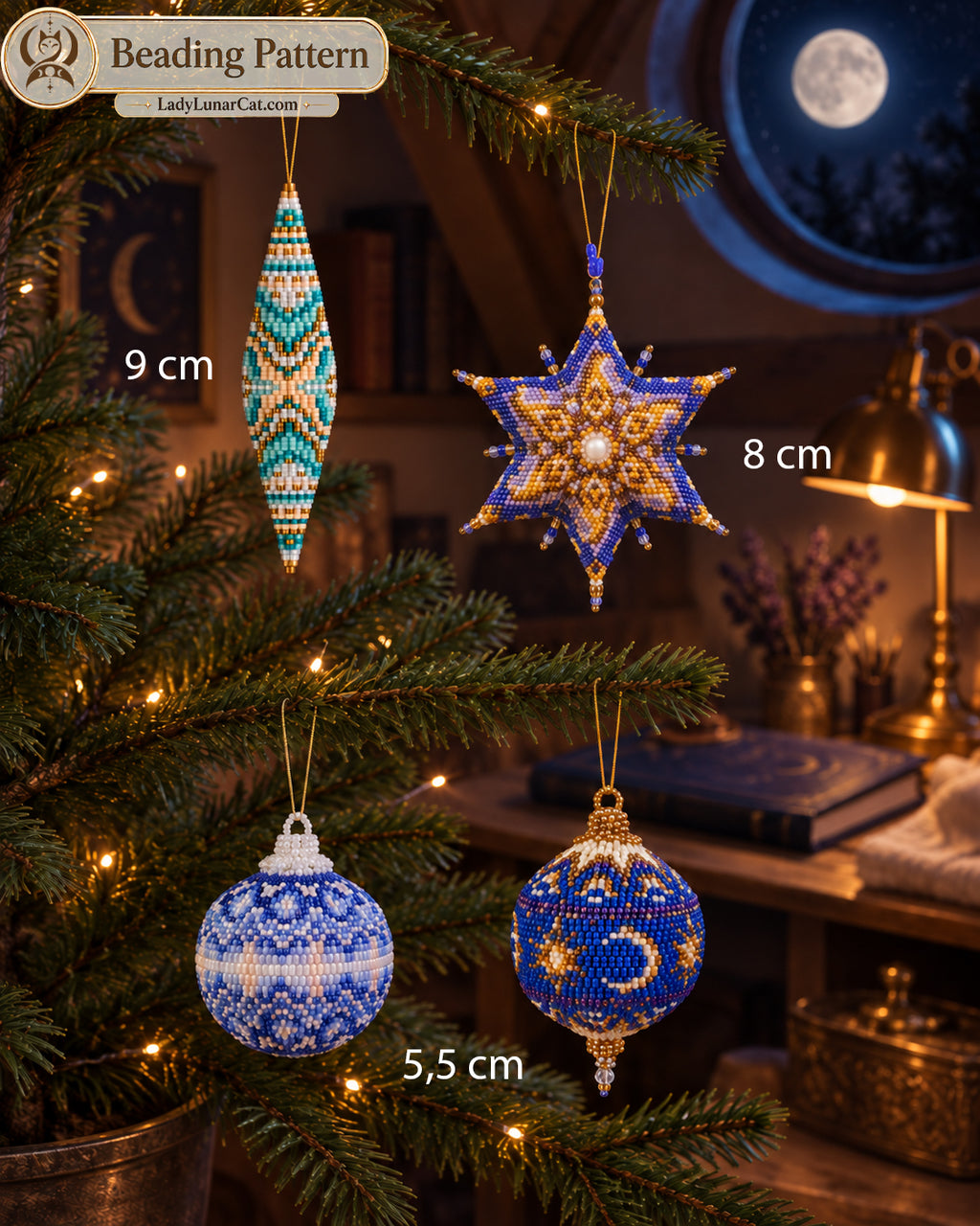 Cute Christmas bundle  — 4 Peyote Ornament Patterns + Bonus Tutorial
