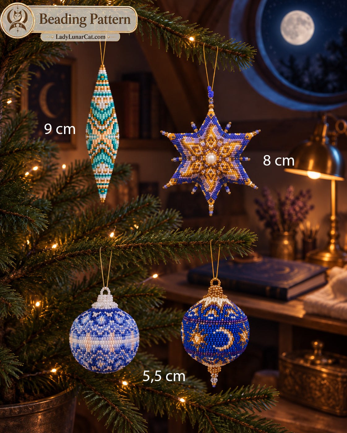 Cute Christmas bundle  — 4 Peyote Ornament Patterns + Bonus Tutorial