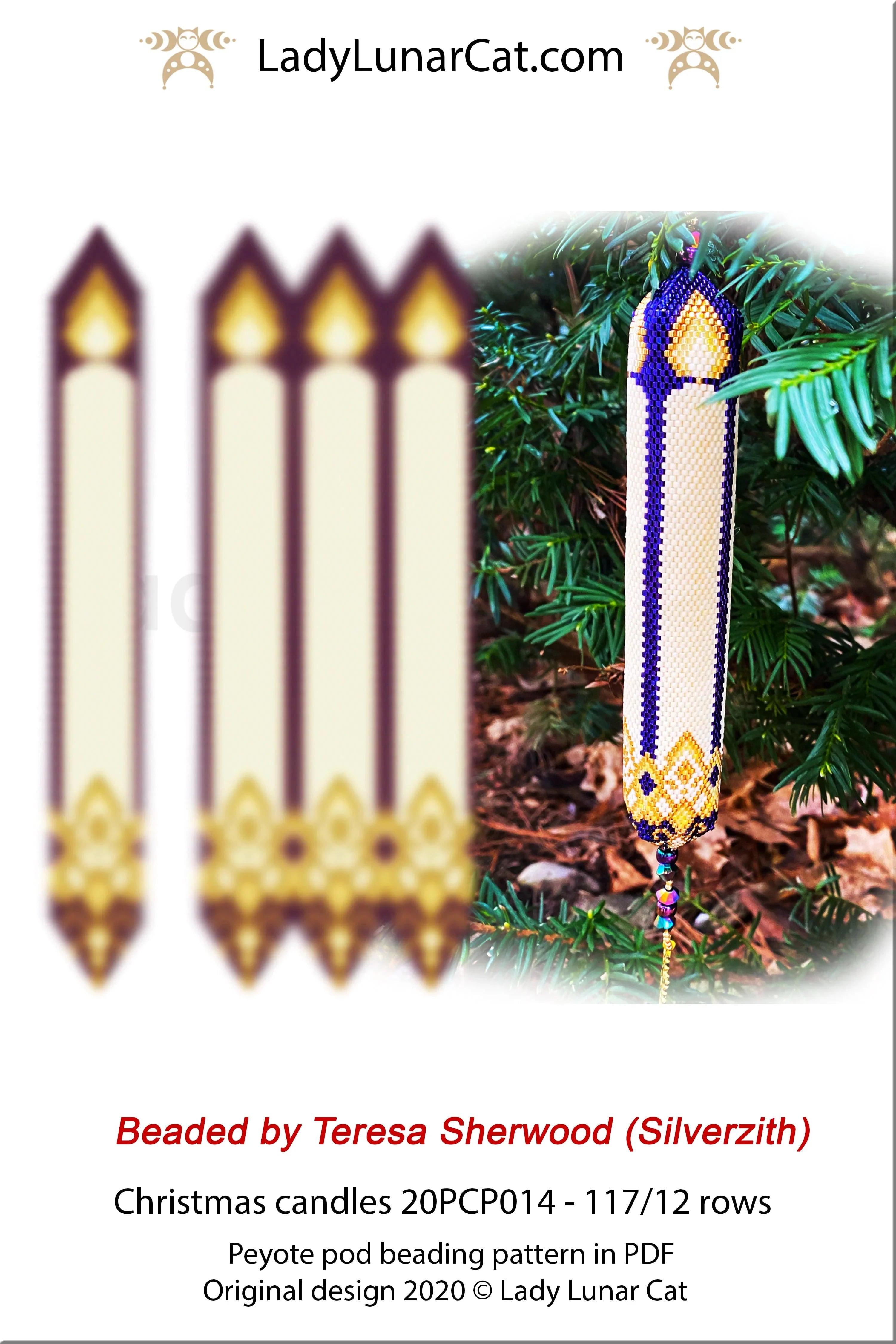 Christmas Tree Candles beaded crystalpod full view - large 12 rows Miyuki Delica LadyLunarCat