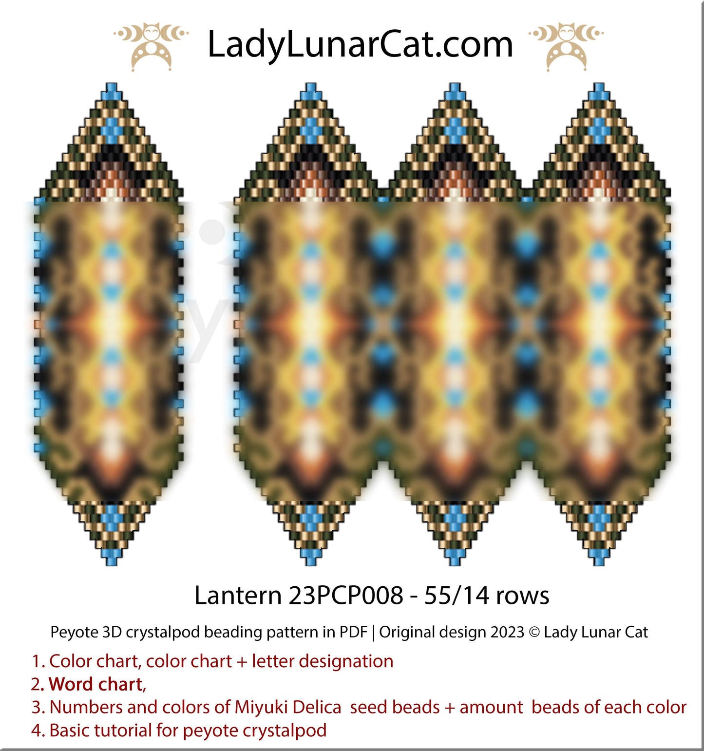 Peyote pod pattern or crystalpod pattern for beading Lantern 23PCP008 LadyLunarCat