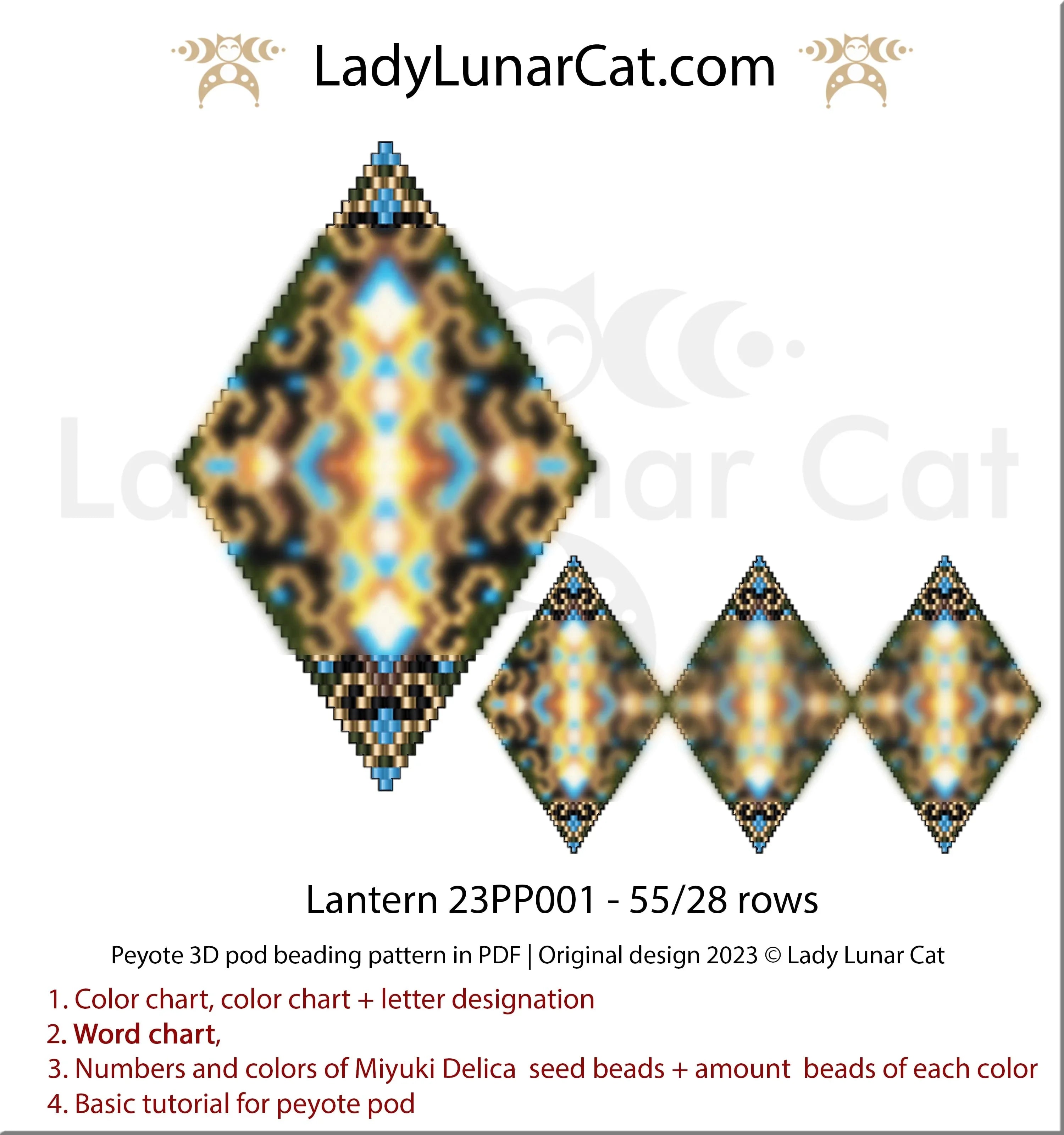 Lantern peyote pod pattern PDF by Lady Lunar Cat — 5 petal options 23PP001