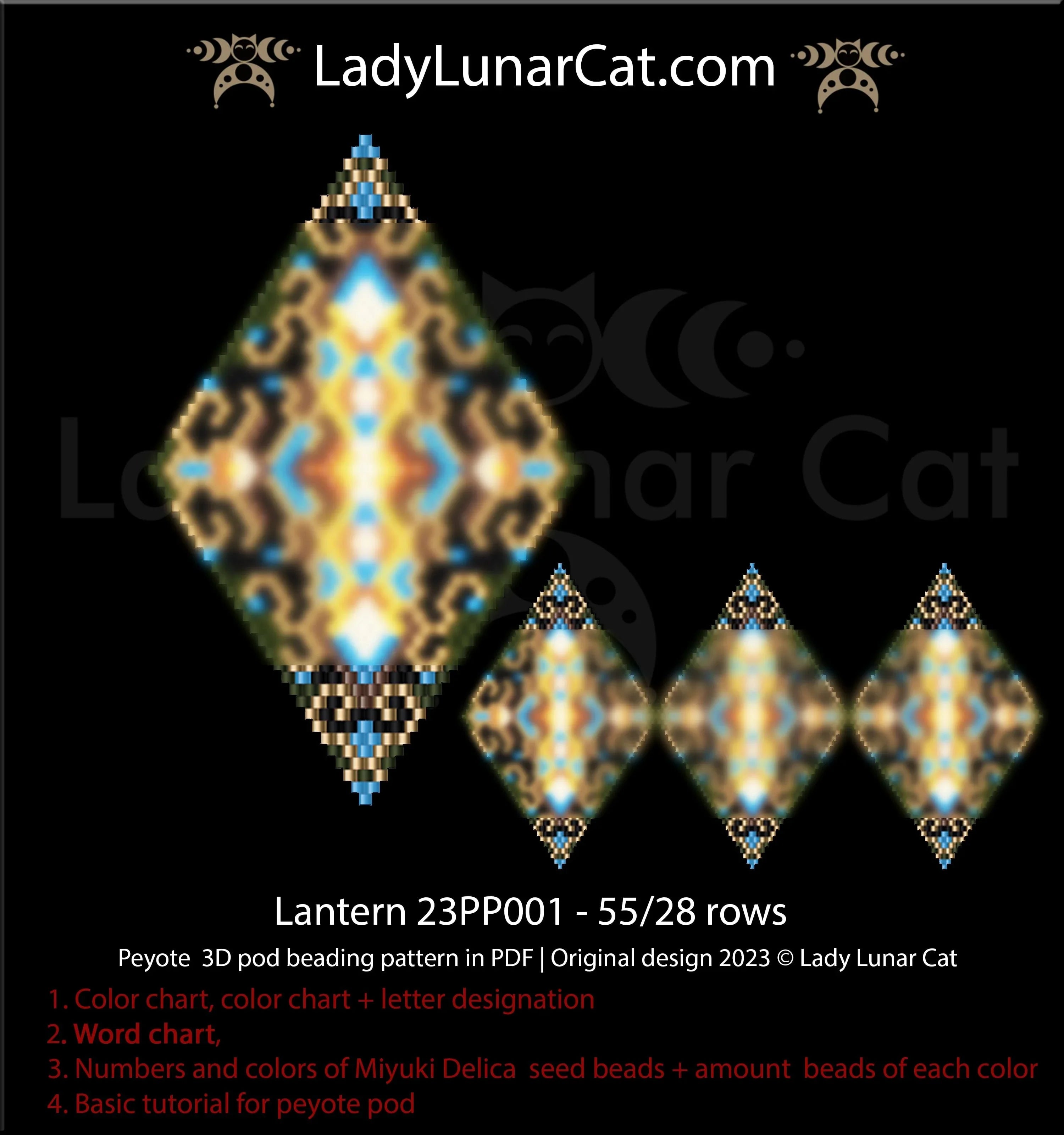 Radiant lantern peyote pod — 8 colors, 5 petal options, 55-bead pod, Miyuki Delica 11/0