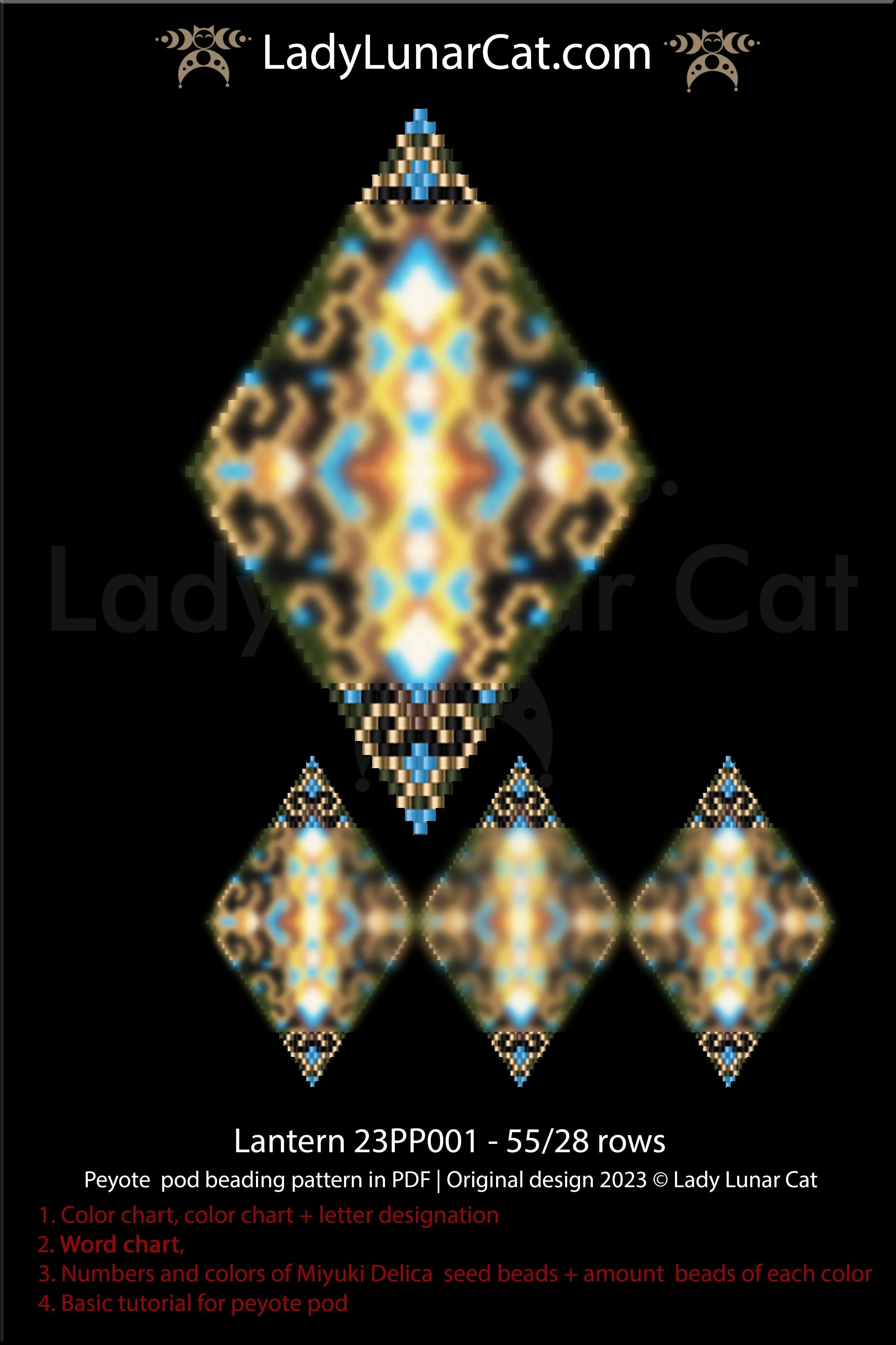 Peyote pod lantern — 28 corner rows, 2-3-4-5-6 petals, artisan, instant download