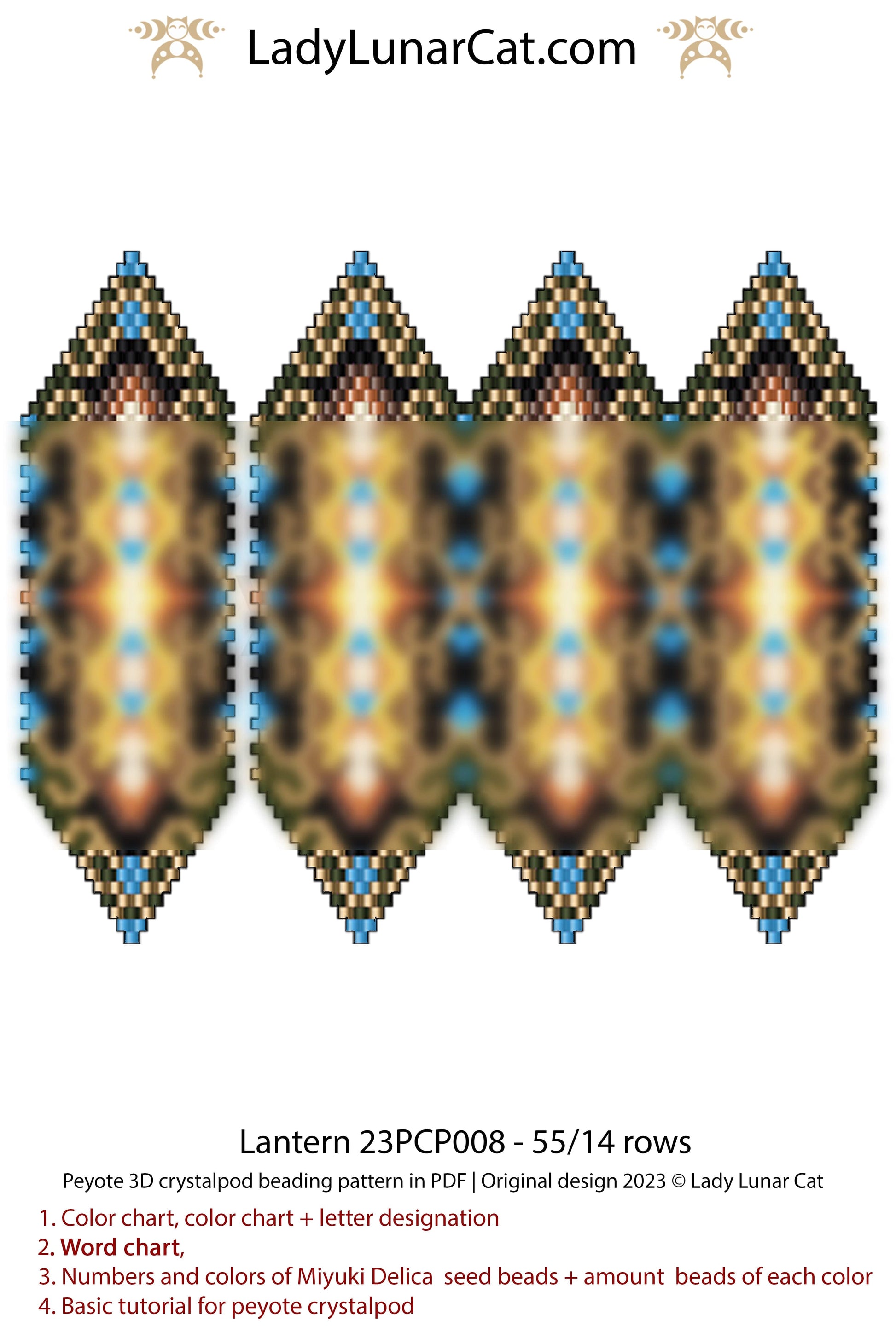Peyote pod pattern or crystalpod pattern for beading Lantern 23PCP008 LadyLunarCat