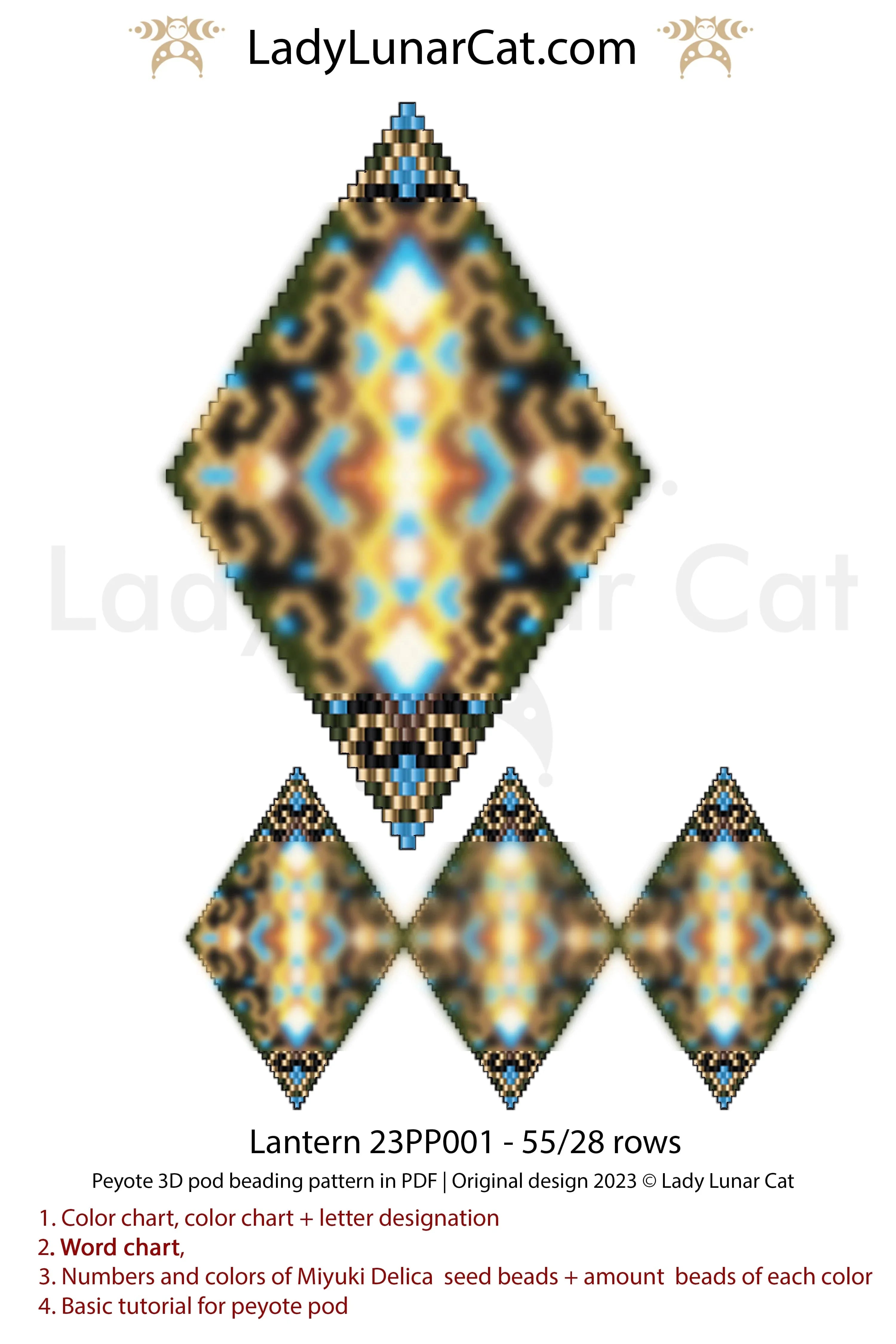Peyote pod lantern — 28 corner rows, 2-3-4-5-6 petals, artisan, instant download
