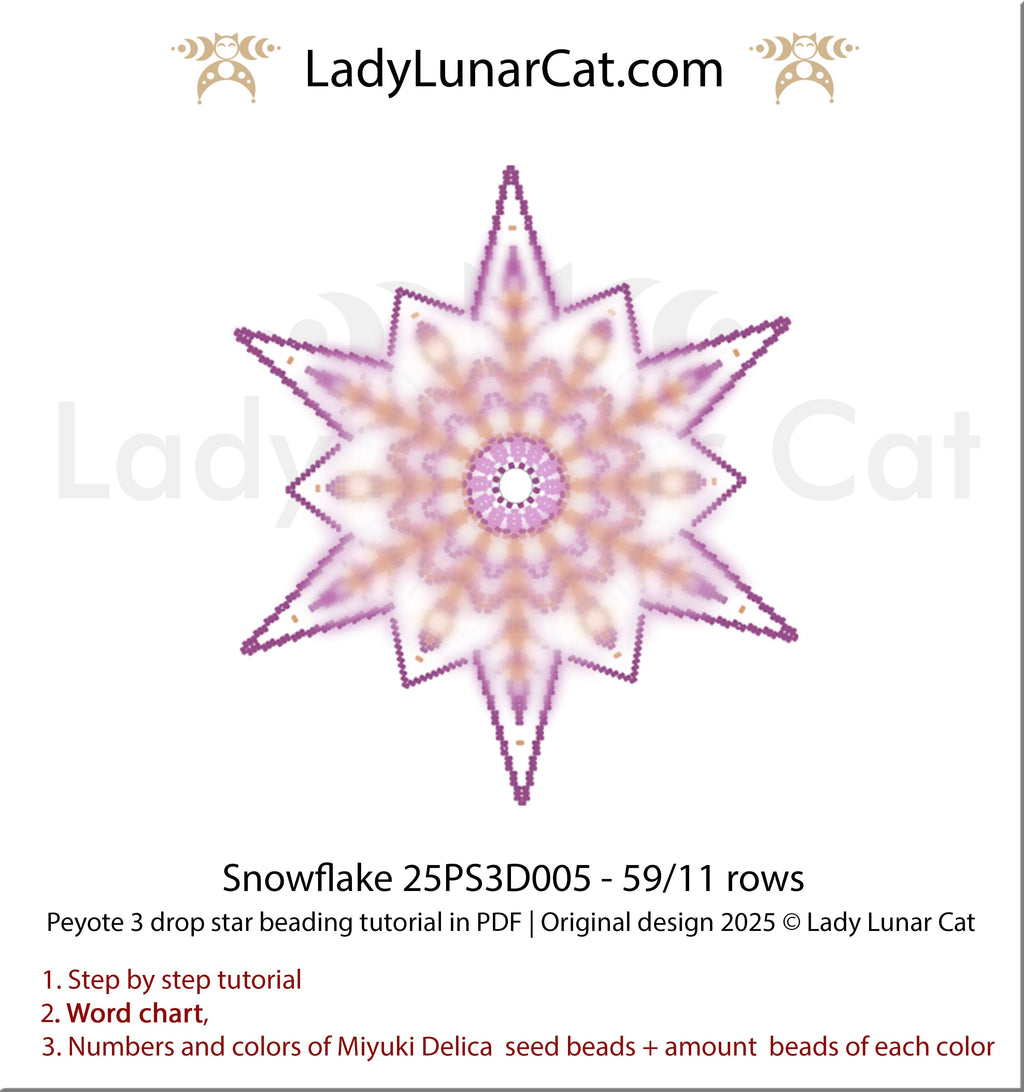 Snowflake peyote 3 drop star pattern for beading - Beginner-Friendly tutorial LadyLunarCat