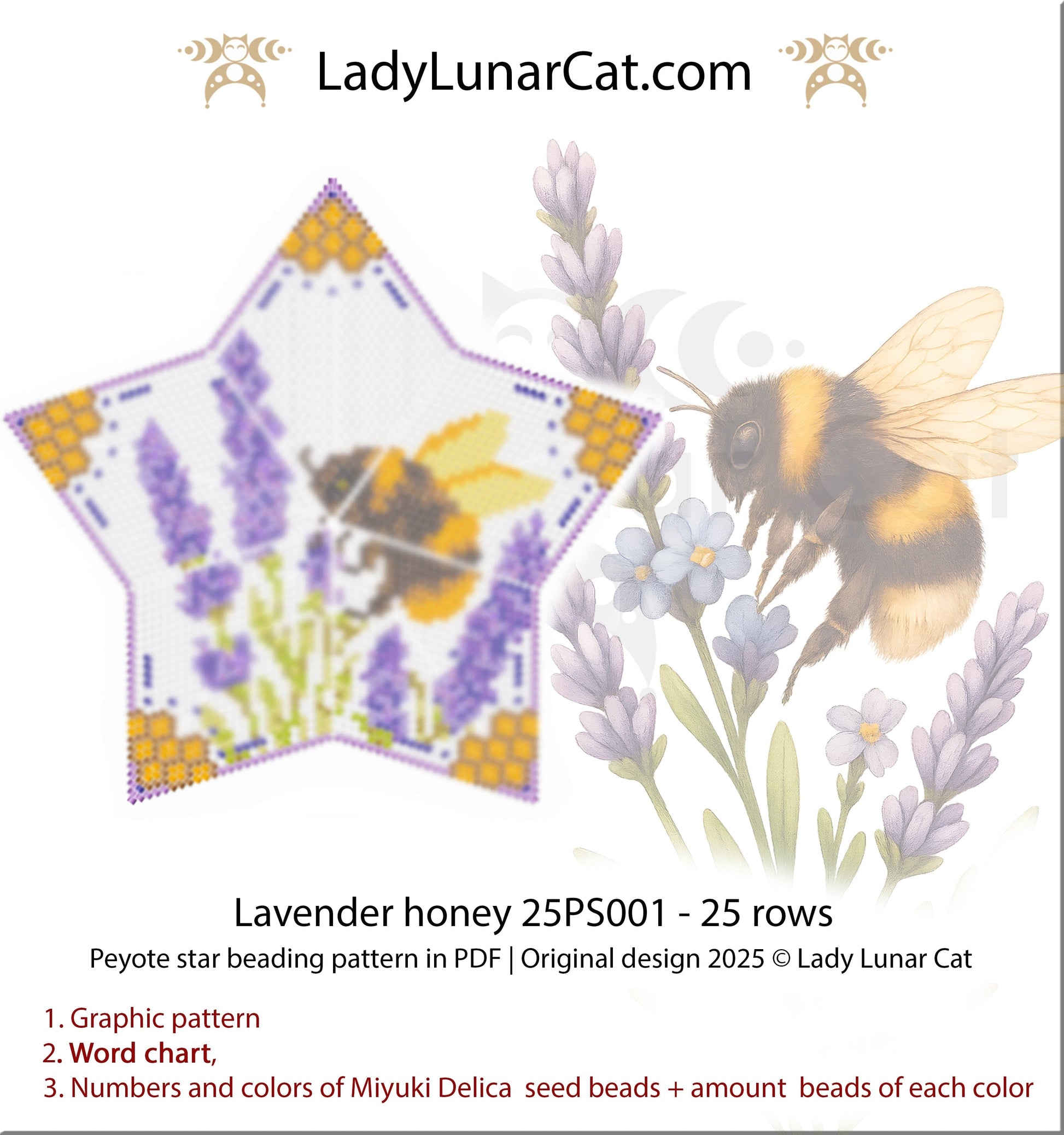 Lavender ansd Bumblebee peyote  pattern for beading - A difficult level for experienced craftsmen LadyLunarCat