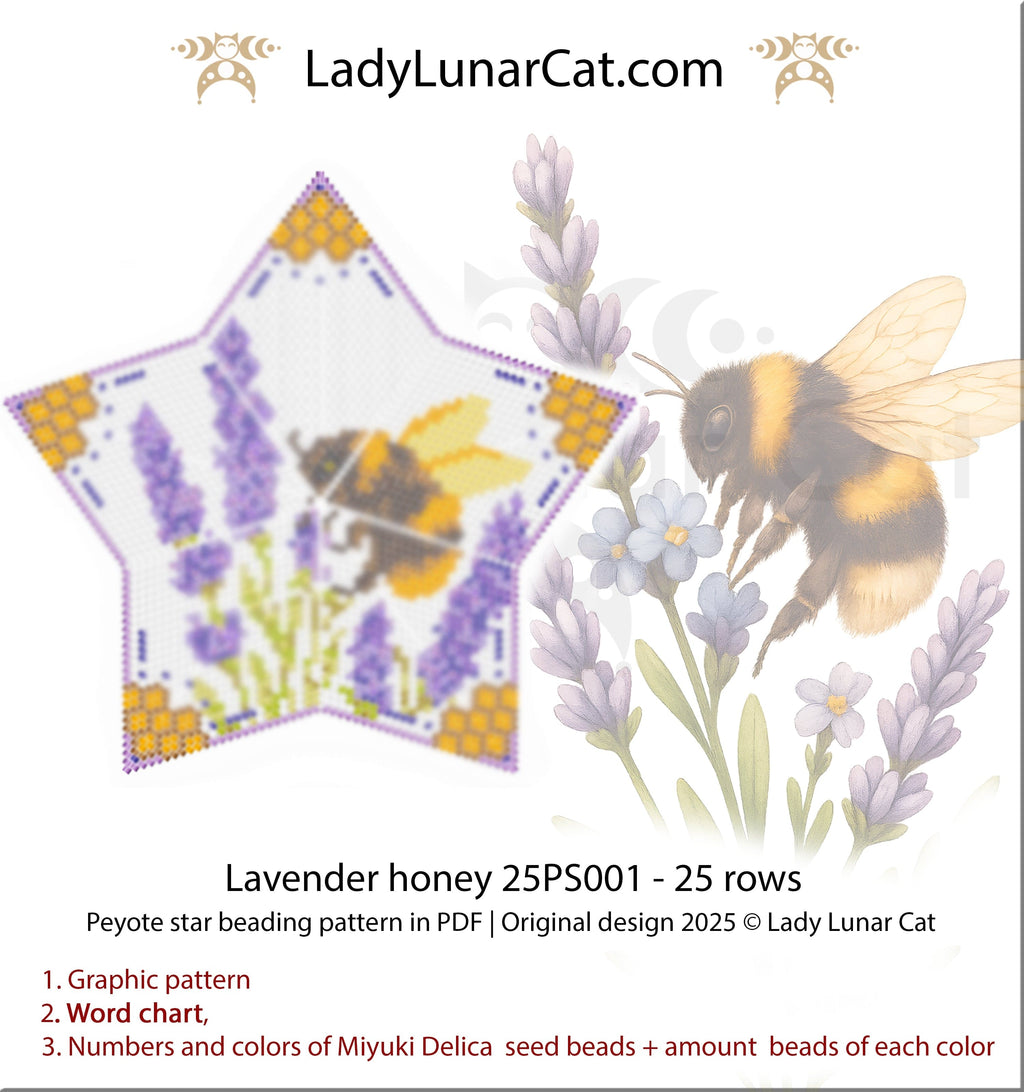 Lavender ansd Bumblebee peyote  pattern for beading - A difficult level for experienced craftsmen LadyLunarCat