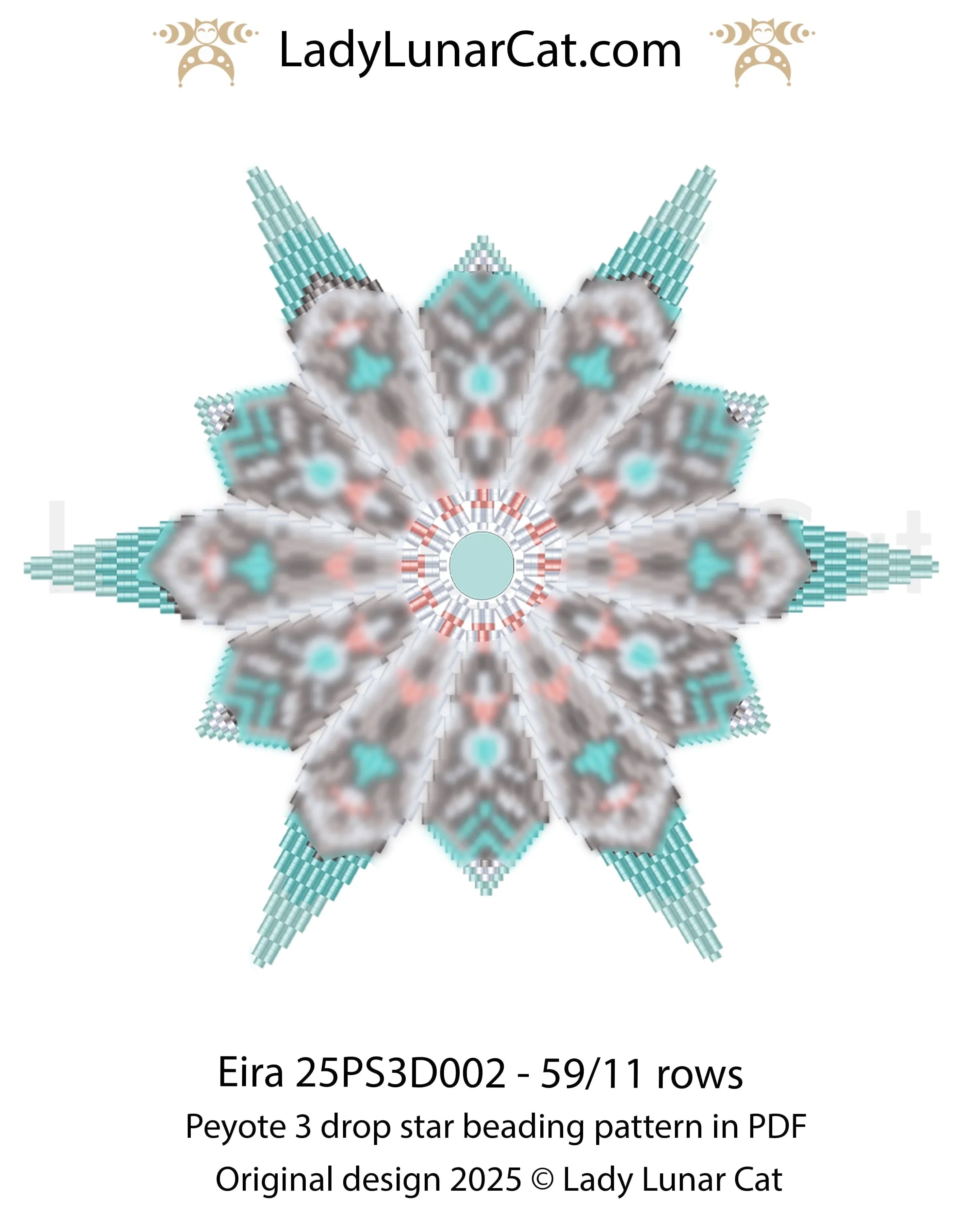 Eira beaded star detail - cat motif peyote 3 drop 11 rows coral blush palette LadyLunarCat