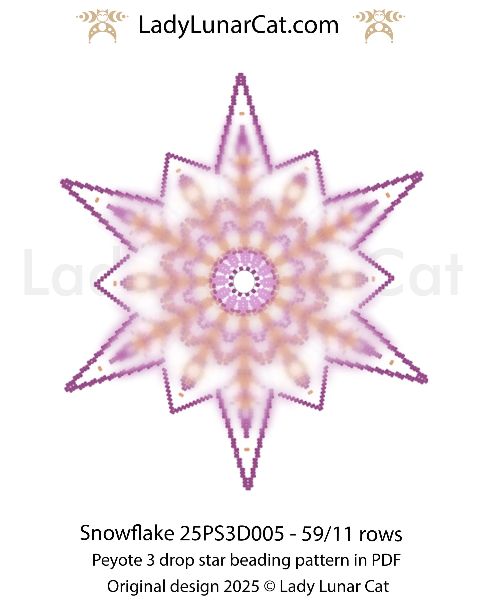 Snowflake peyote 3 drop star pattern for beading - Beginner-Friendly tutorial LadyLunarCat