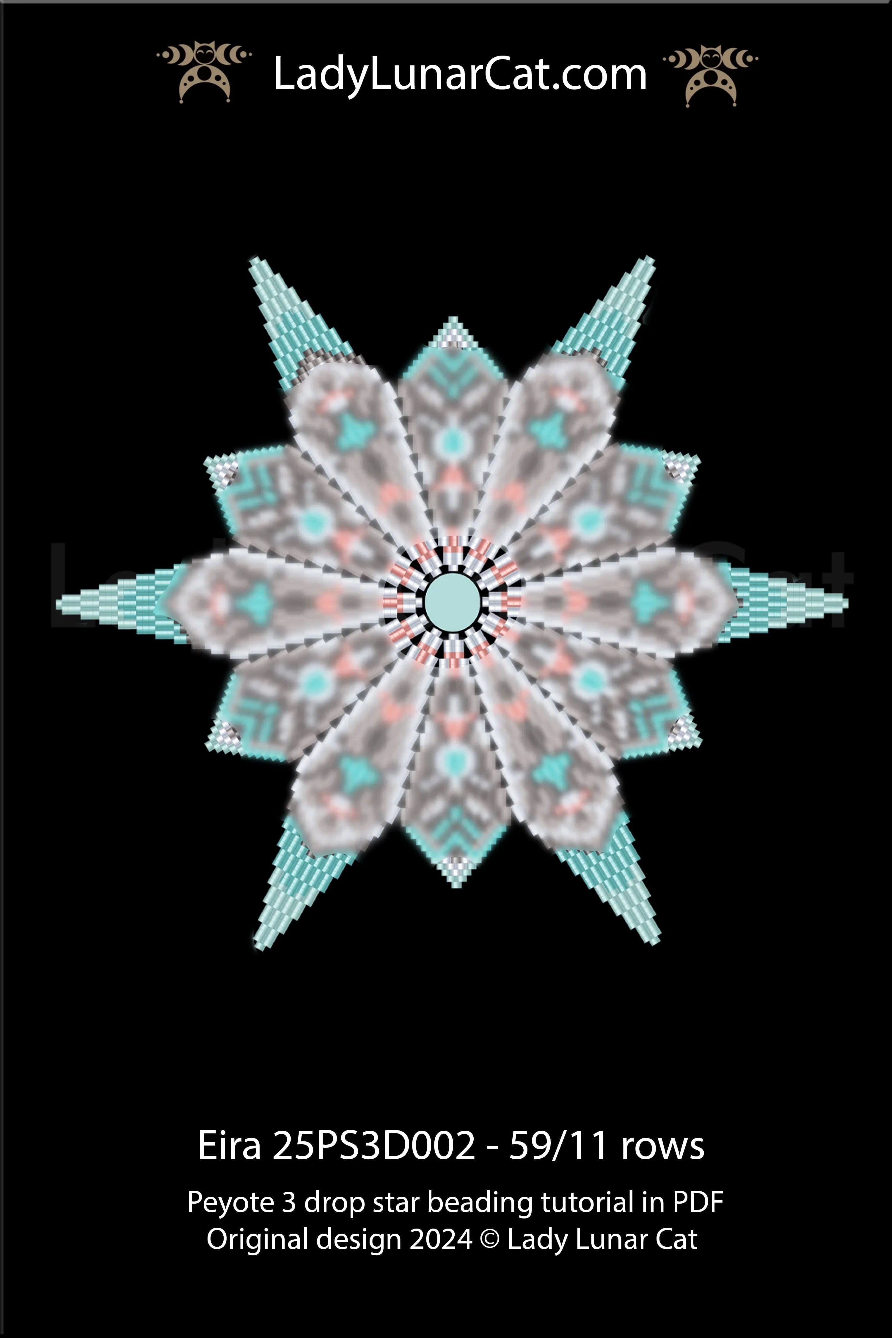 Eira cat peyote star ornament - unique animal beading pattern instant download LadyLunarCat