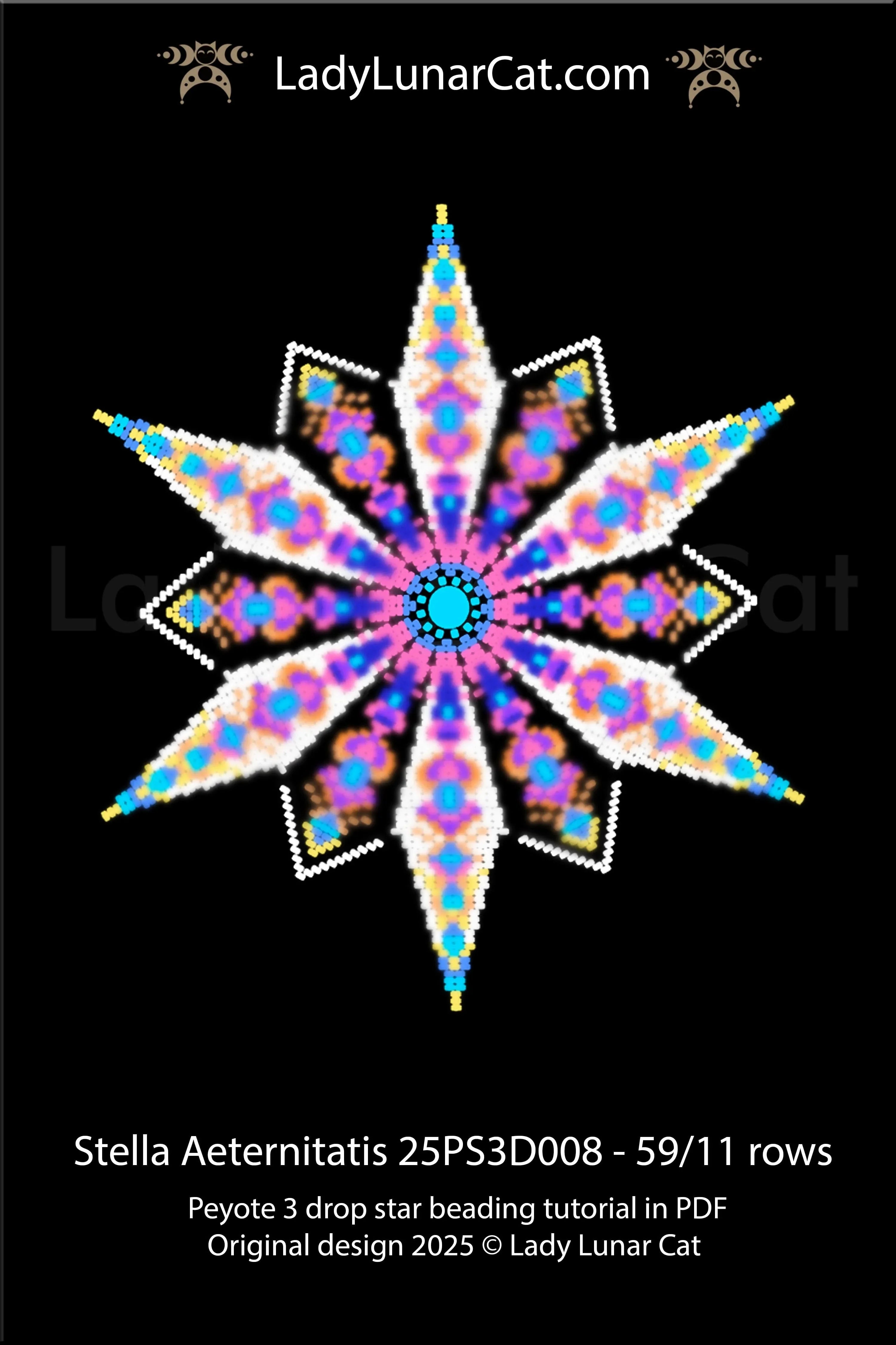 Stella Aeternitatis beaded star detail - 3D peyote 3 drop 11 rows beginner PDF LadyLunarCat