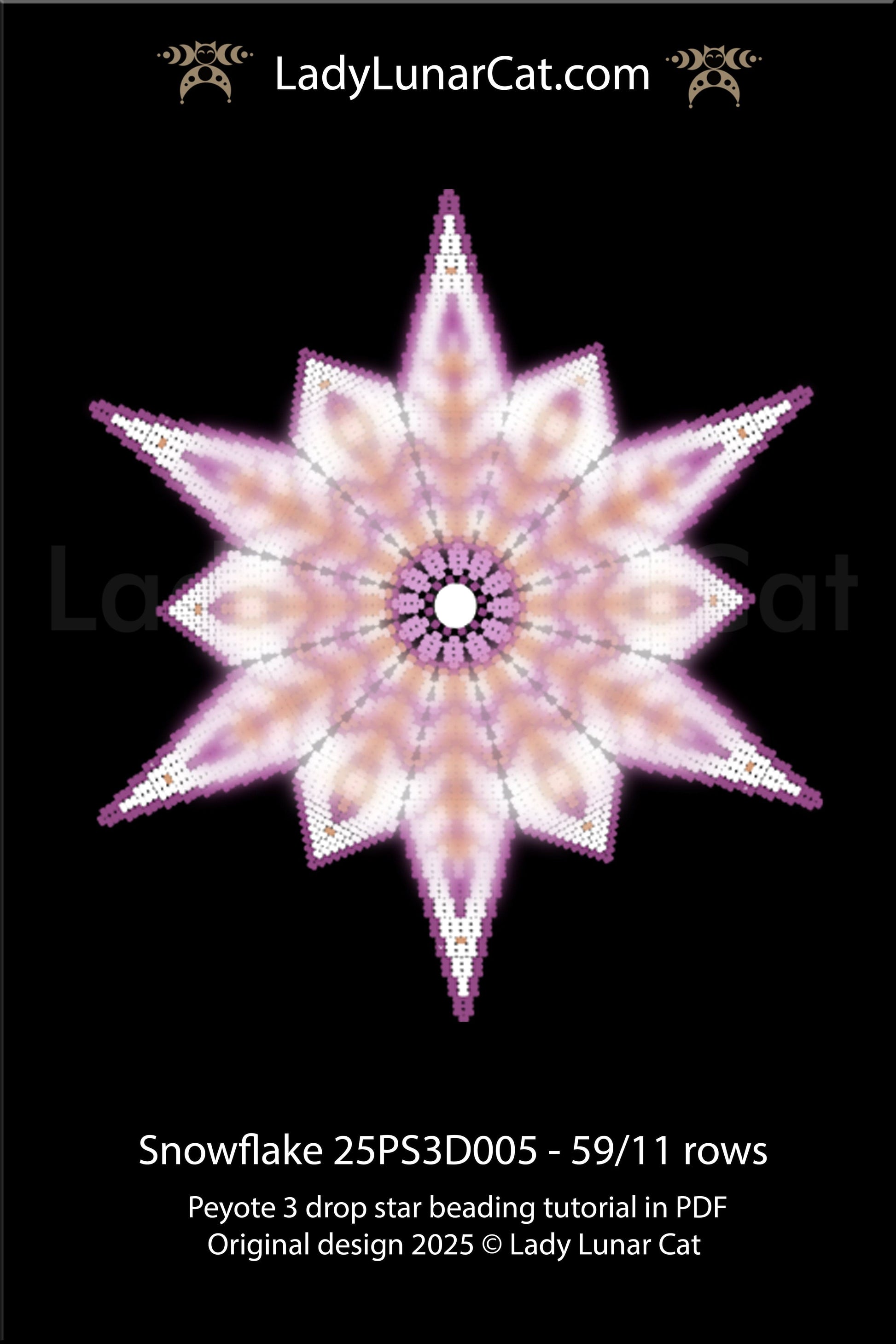Snowflake peyote 3 drop star pattern for beading - Beginner-Friendly tutorial LadyLunarCat