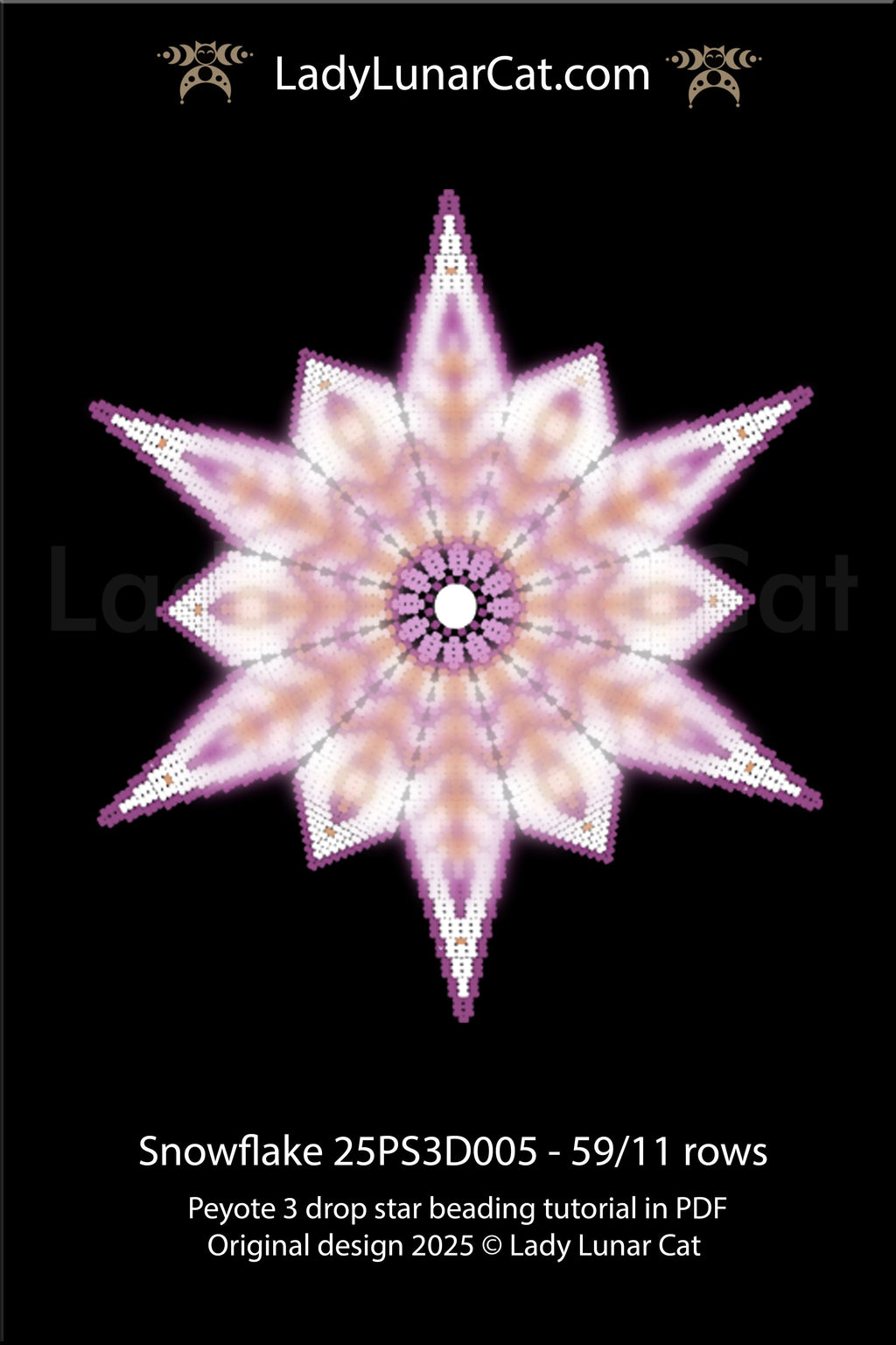Snowflake peyote 3 drop star pattern for beading - Beginner-Friendly tutorial LadyLunarCat