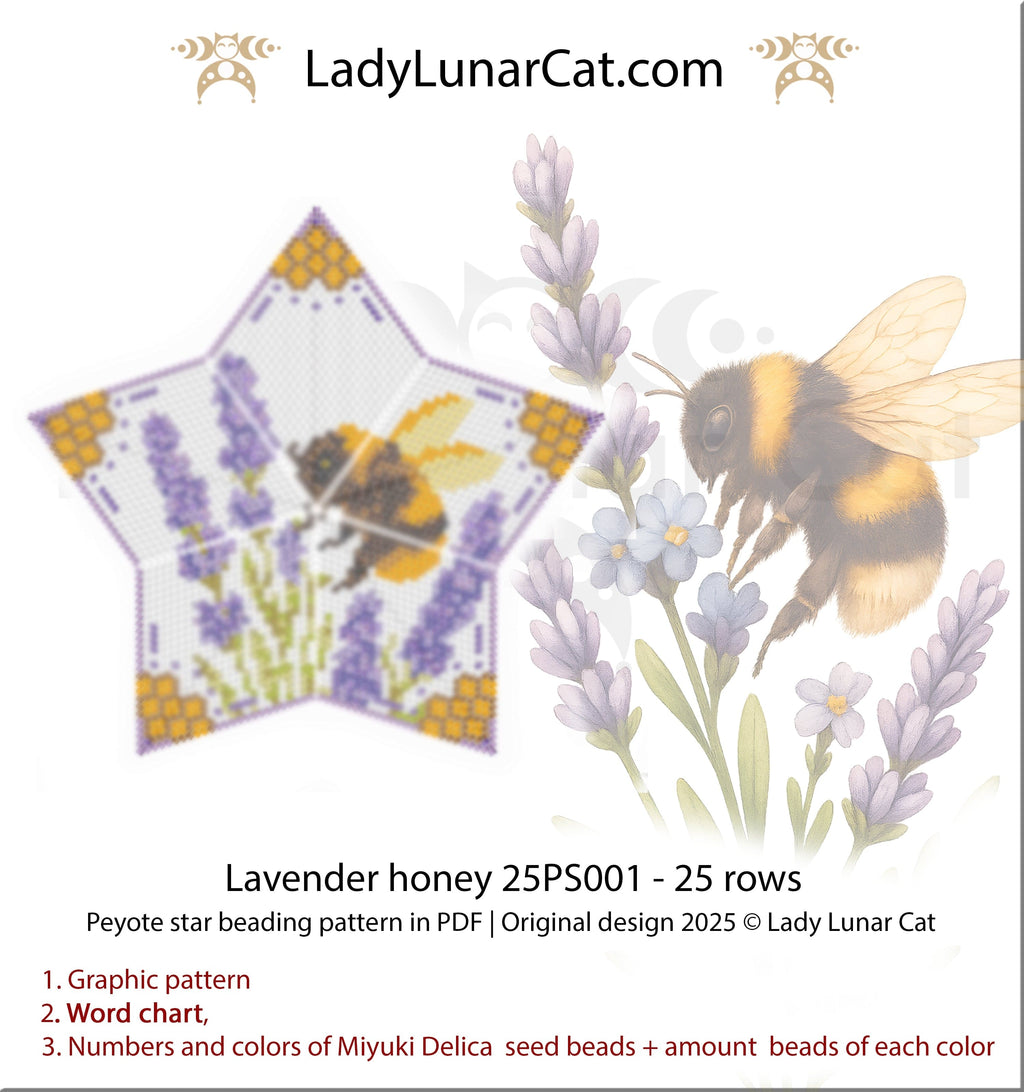 Lavender ansd Bumblebee peyote  pattern for beading - A difficult level for experienced craftsmen LadyLunarCat