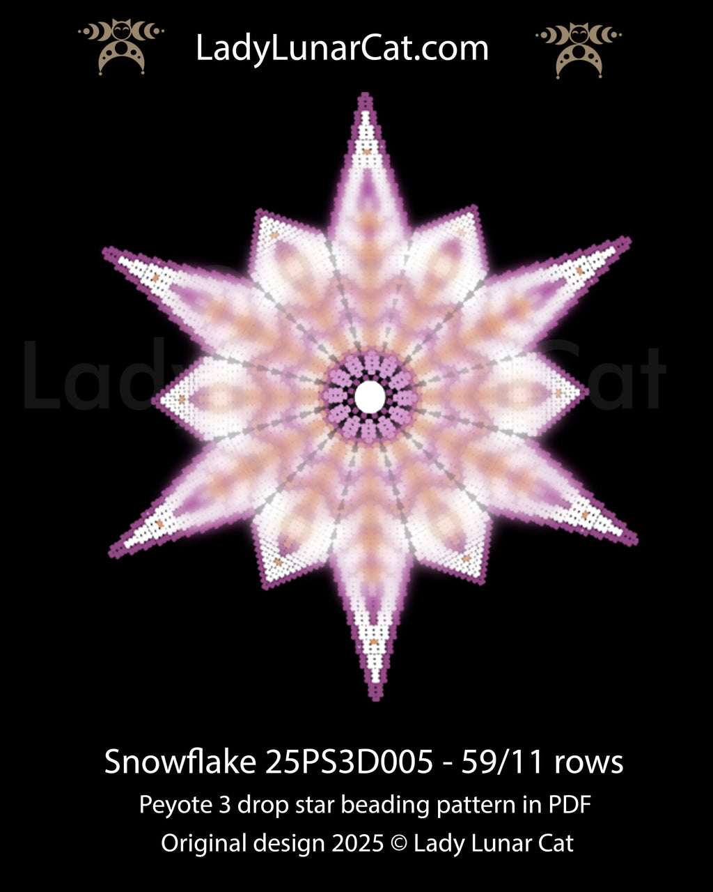 Snowflake peyote 3 drop star pattern for beading - Beginner-Friendly tutorial LadyLunarCat